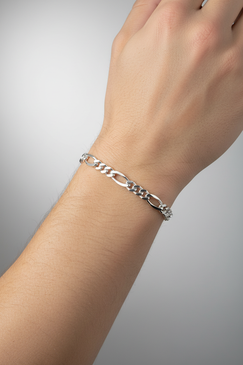 925 Sterling Silver Figaro Chain Bracelet – Italian Link