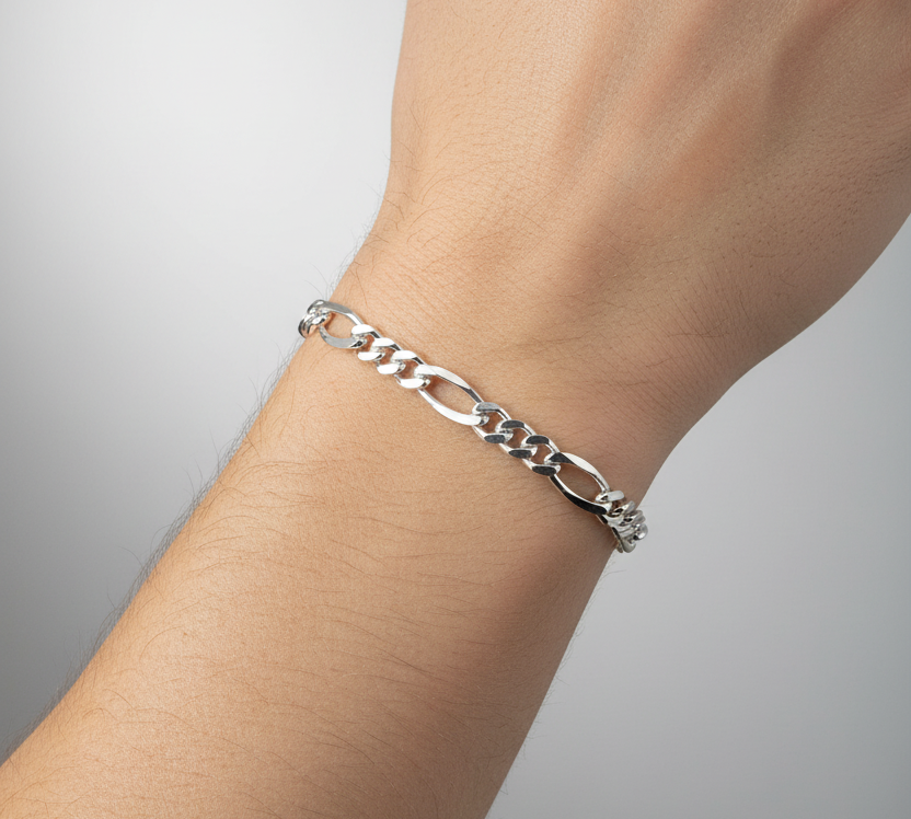925 Sterling Silver Figaro Chain Bracelet – Italian Link