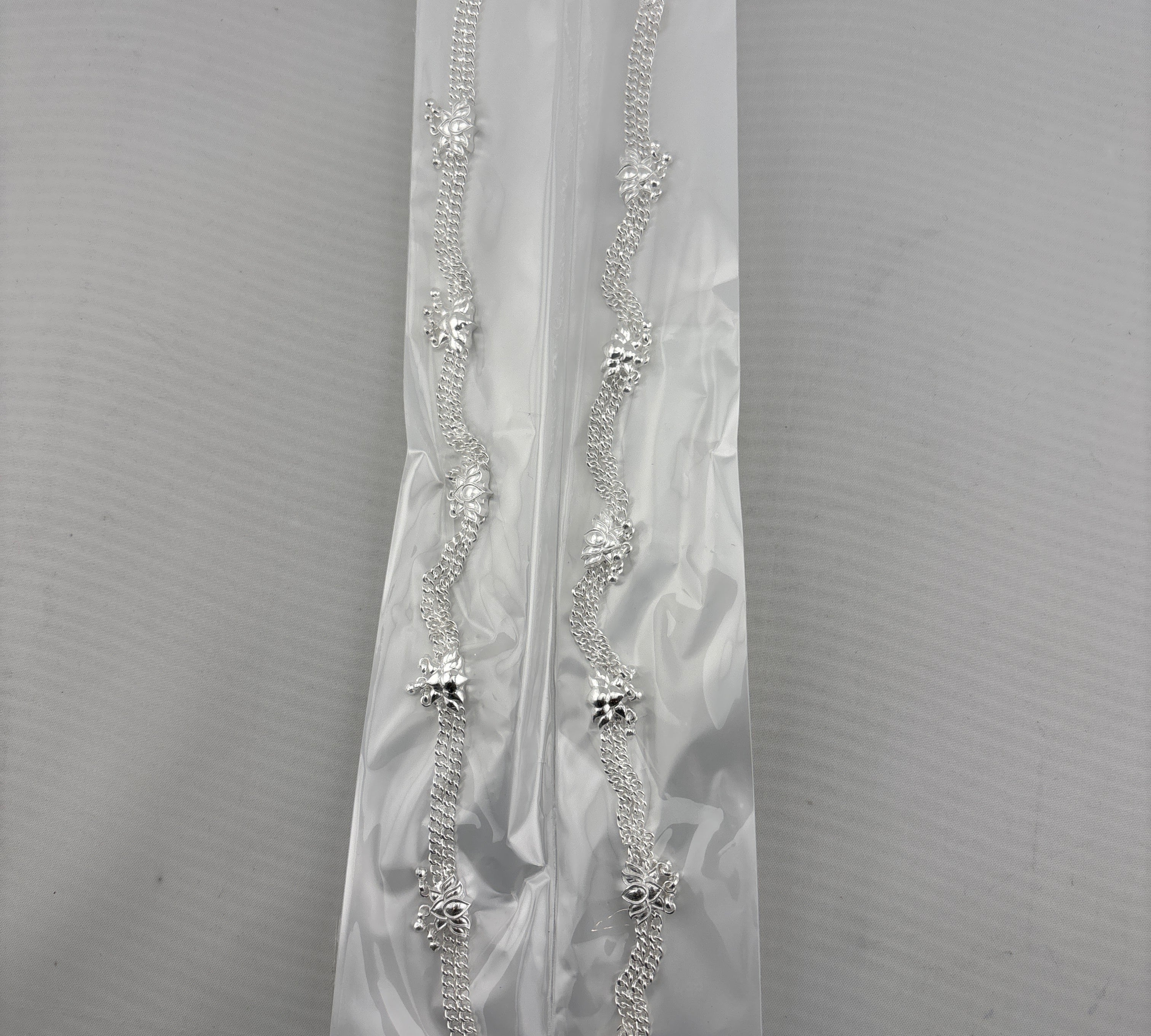 Floral Charm Silver Anklet – 99.9% Pure Silver – Weight:33g
