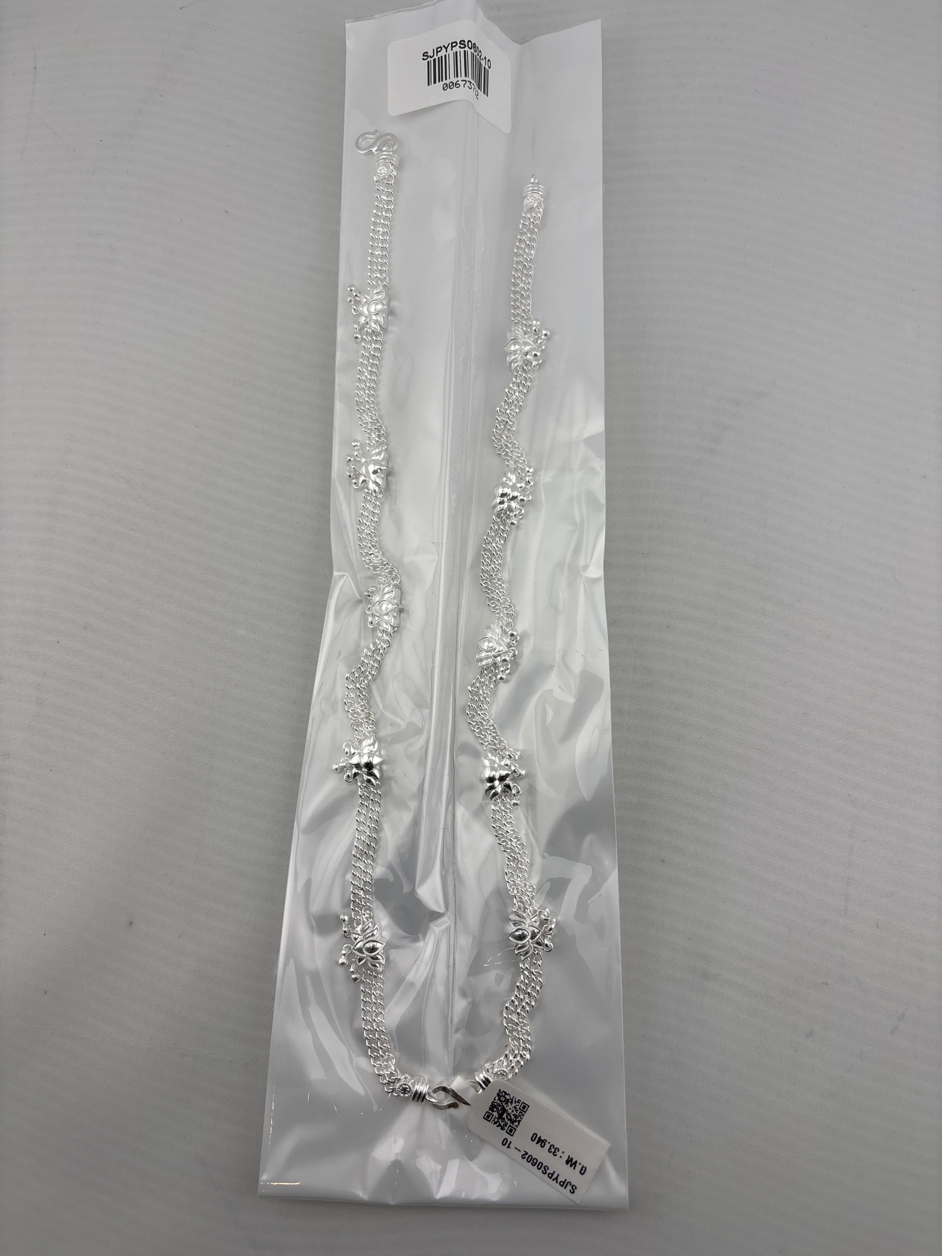 Floral Charm Silver Anklet – 99.9% Pure Silver – Weight:33g
