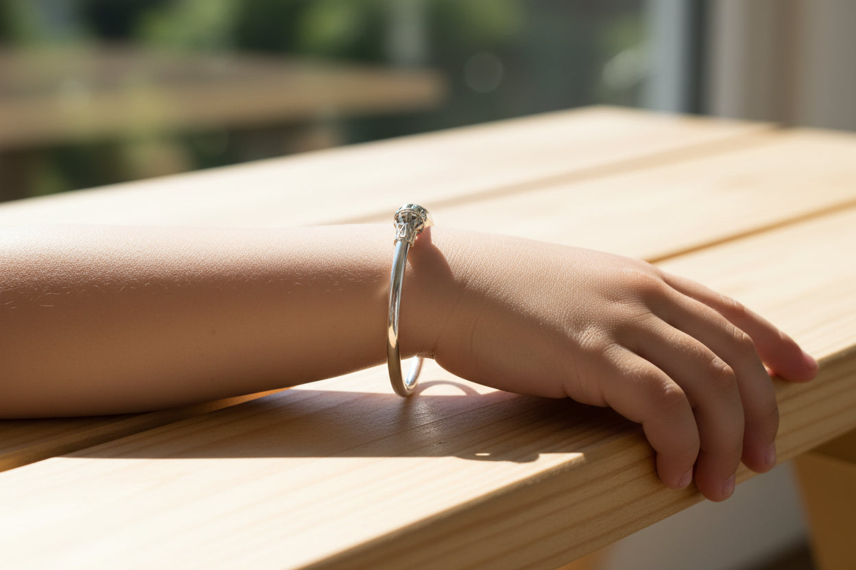 Kids Ball End Silver Kada – 925 Sterling Silver Baby Kada Bracelet with Designer Caps