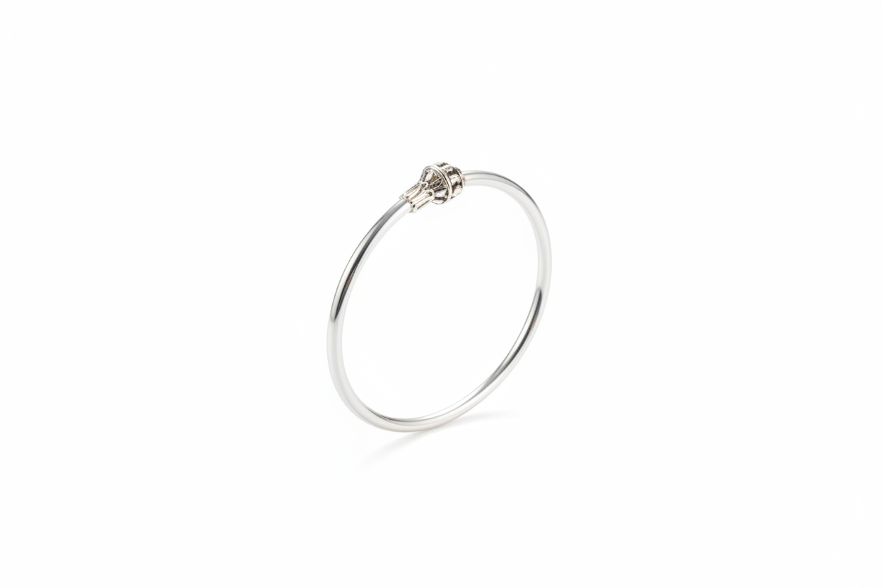 Kids Ball End Silver Kada – 925 Sterling Silver Baby Kada Bracelet with Designer Caps