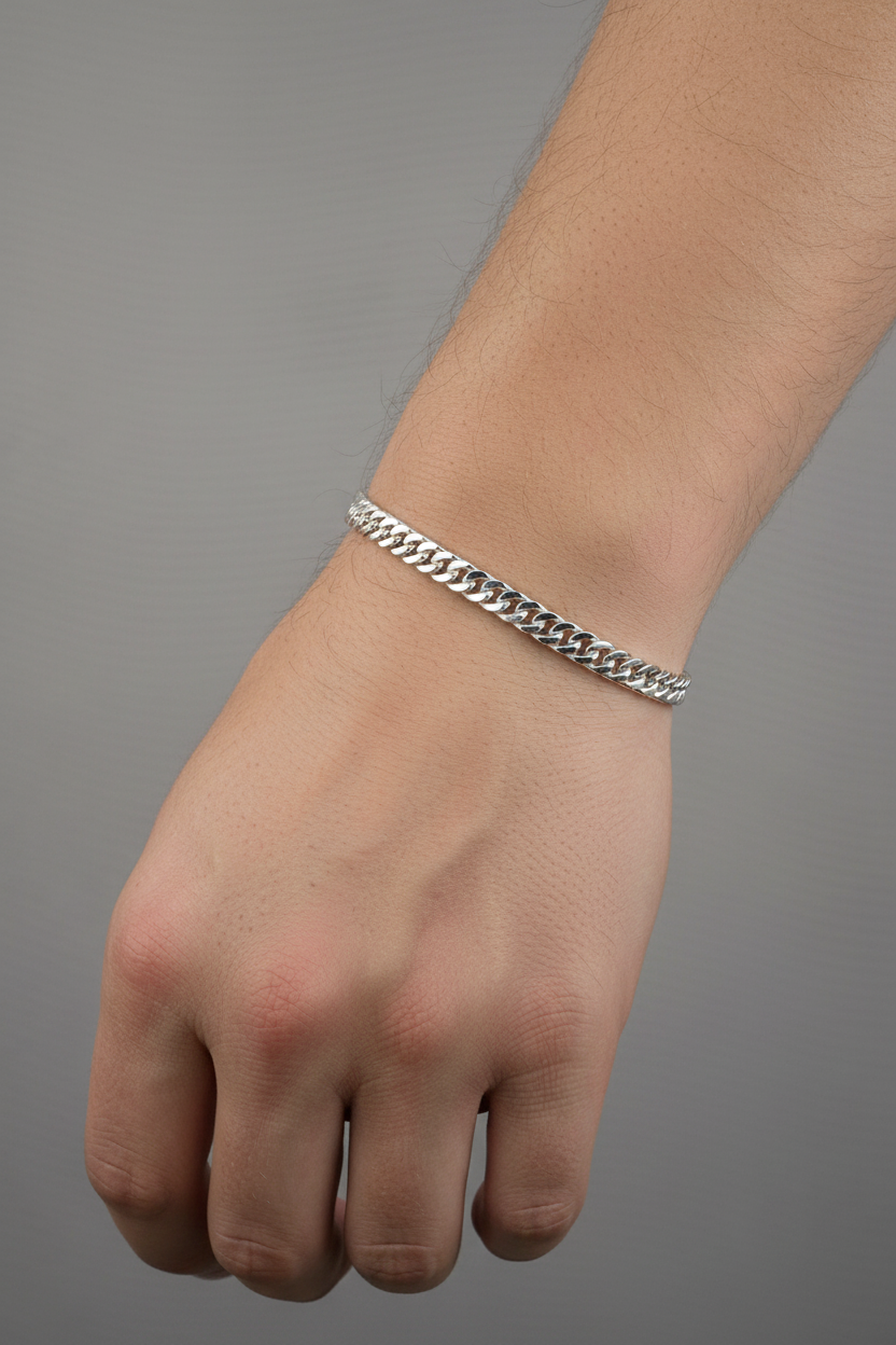 Silver Japanese Curb Link Bracelet 925 – Flat Chain