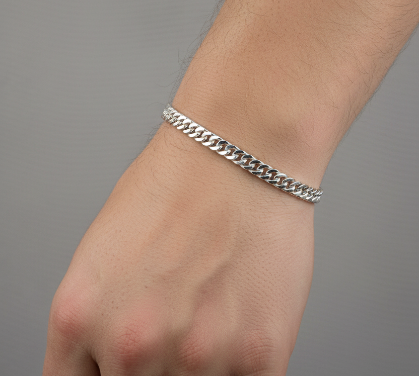 Silver Japanese Curb Link Bracelet 925 – Flat Chain