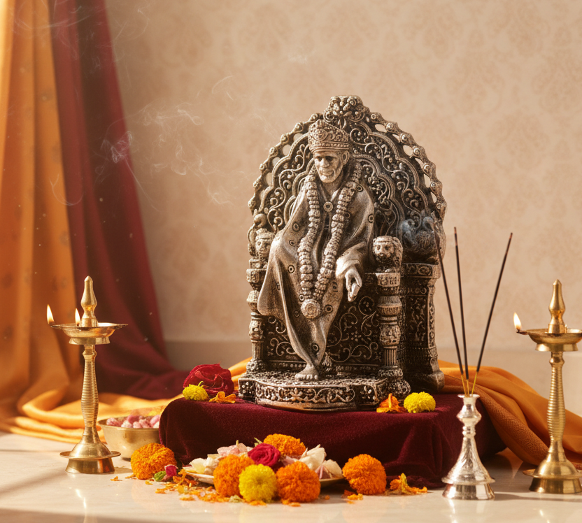 Silver Sai Baba Idol 35gm – Spiritual Sai Baba Murti for Temple Decor & Festivals