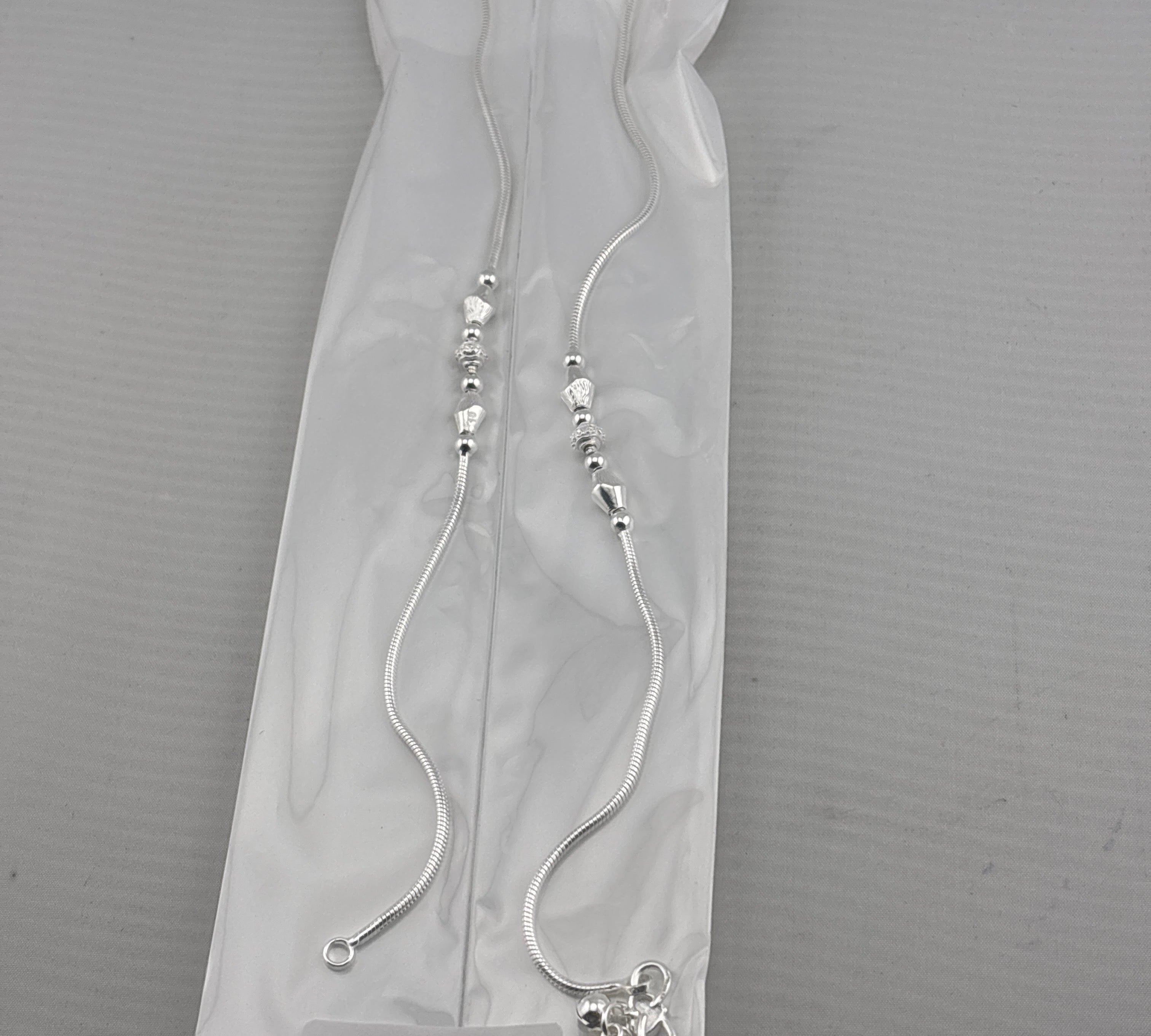 Station Bead Snake Chain Silver Anklet – 99.9% Pure Silver – Weight:20g