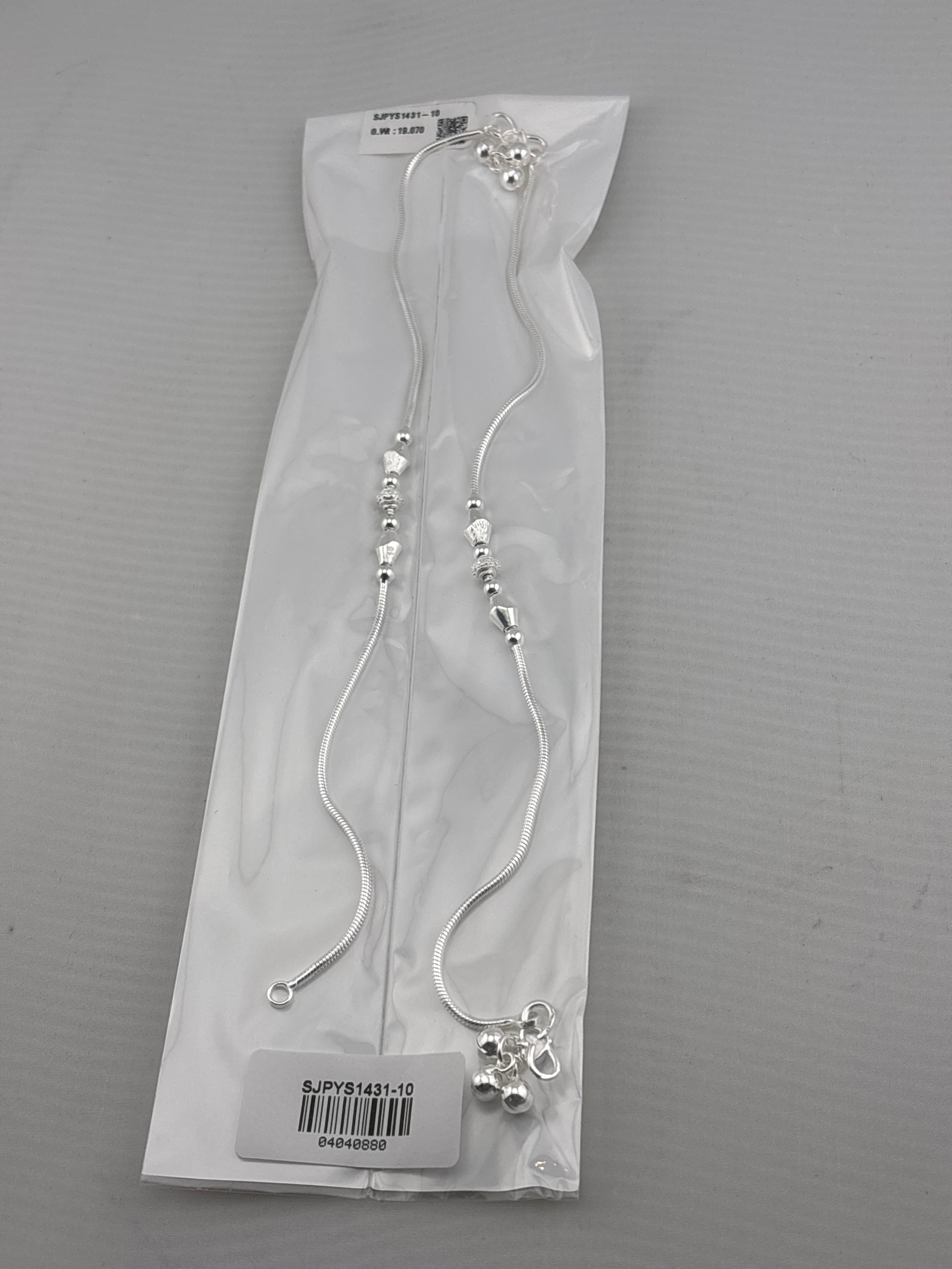 Station Bead Snake Chain Silver Anklet – 99.9% Pure Silver – Weight:20g
