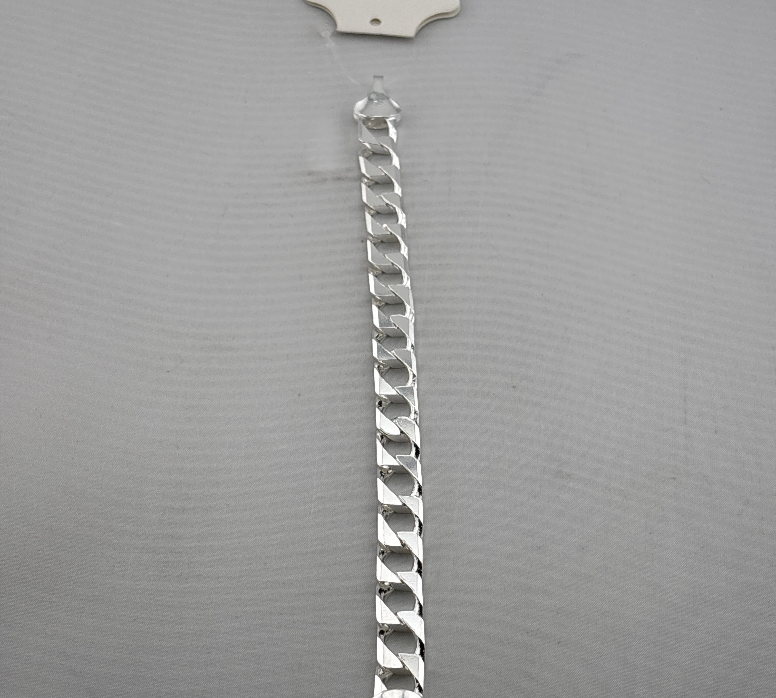 Silver Japanese Angular Curb Link Bracelet 925 – Angular Flat Chain