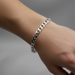 Silver Japanese Angular Curb Link Bracelet 925 – Angular Flat Chain