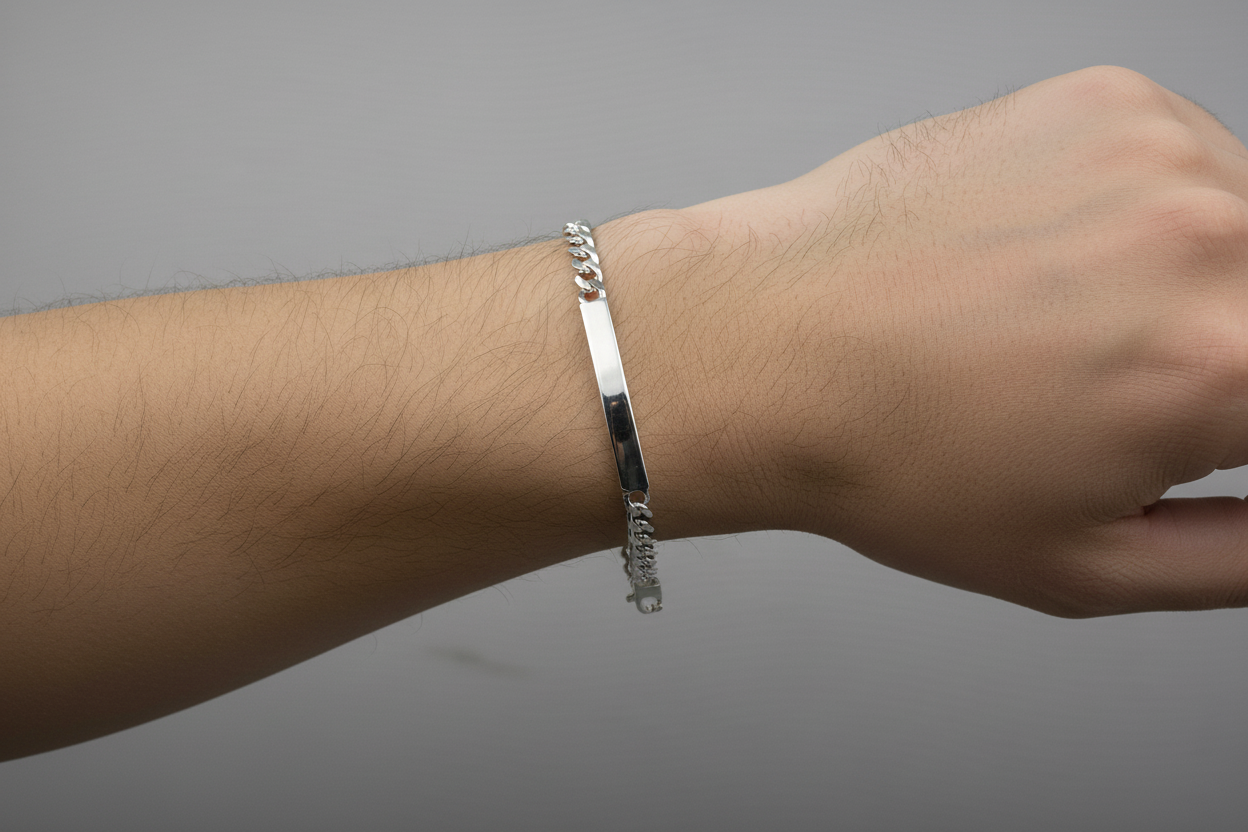 Silver Curb Link ID Bracelet 925 – Engravable Name Plate