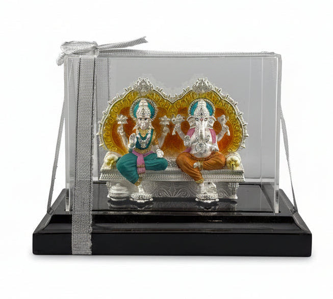 999 Pure Silver Ganesha & Lakshmi Idol 145gm – Large Prosperity Murti for Temple & Gifting