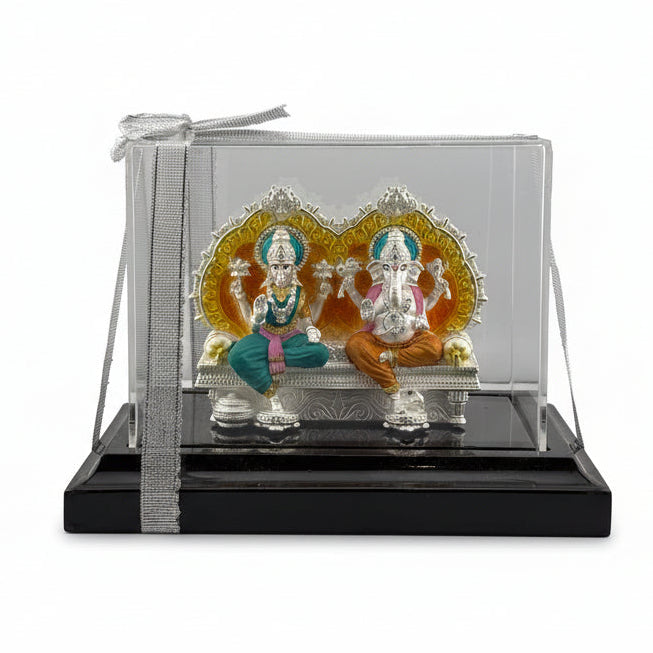 999 Pure Silver Ganesha & Lakshmi Idol 145gm – Large Prosperity Murti for Temple & Gifting
