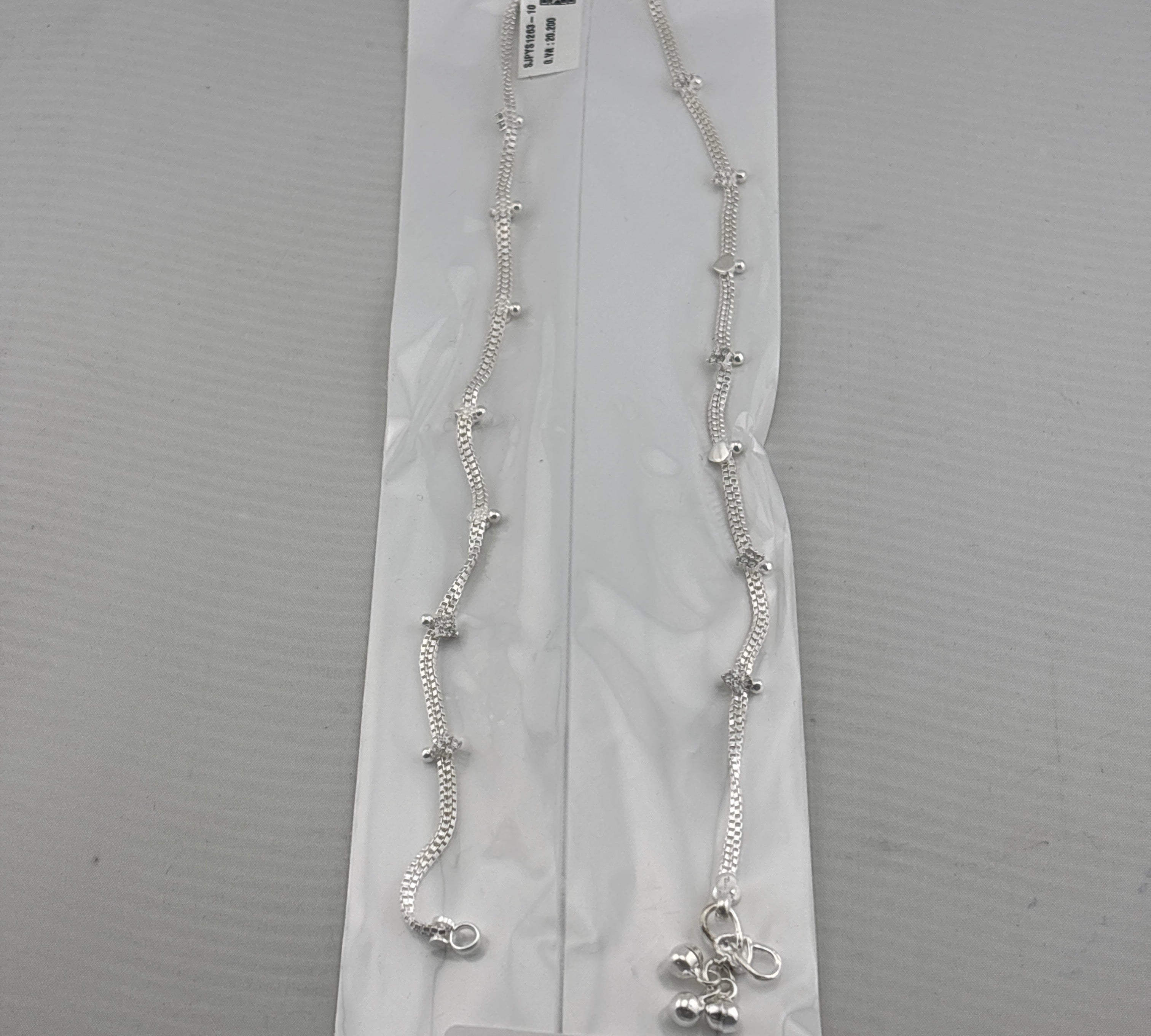 Heart Charm Silver Anklet – 99.9% Pure Silver – Weight:20g