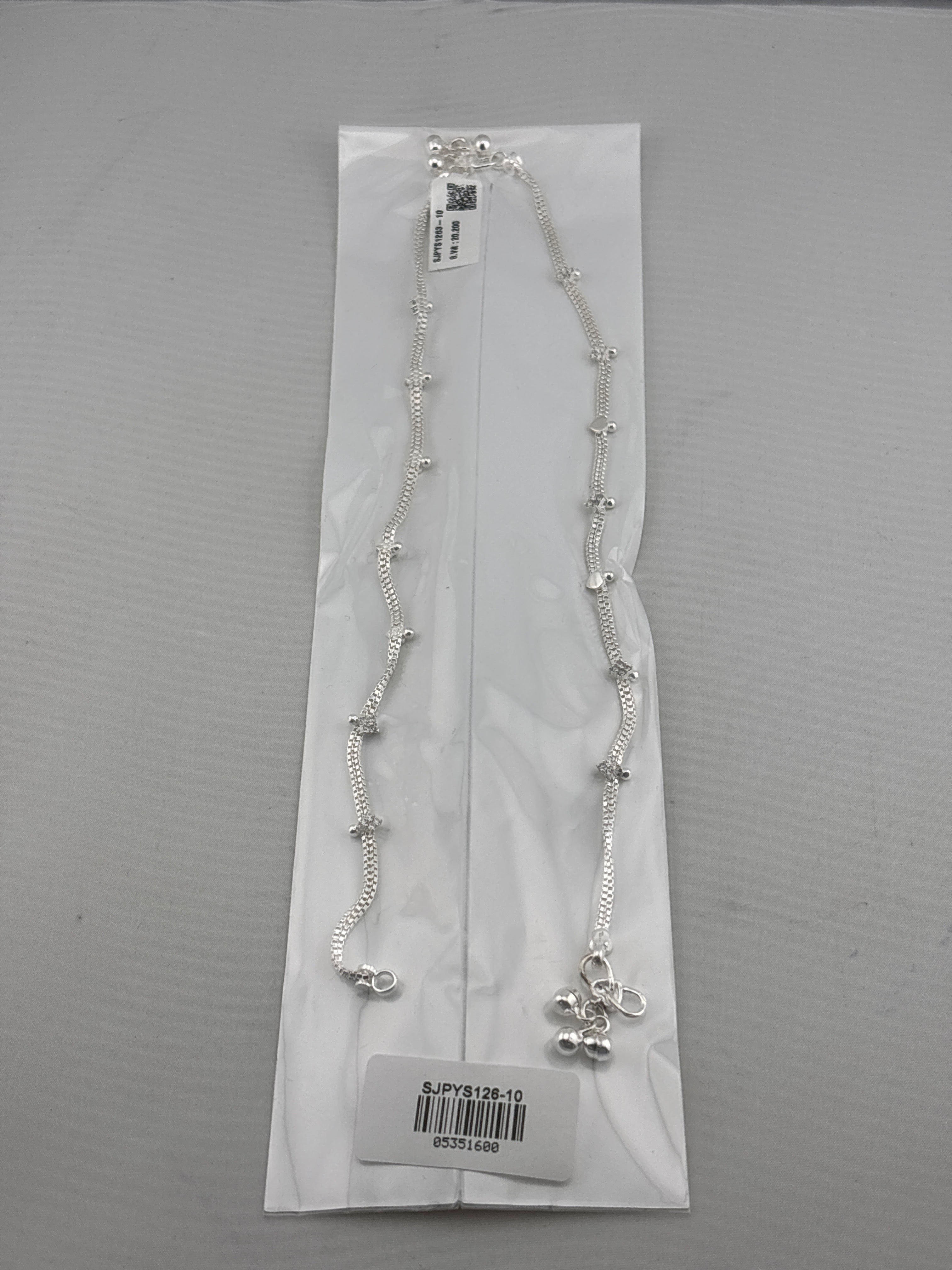 Heart Charm Silver Anklet – 99.9% Pure Silver – Weight:20g