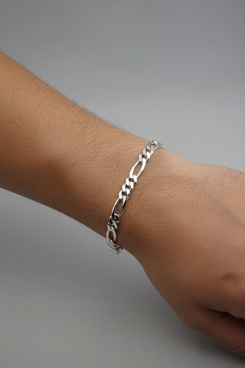 925 Sterling Silver Figaro Chain Bracelet – Italian Link