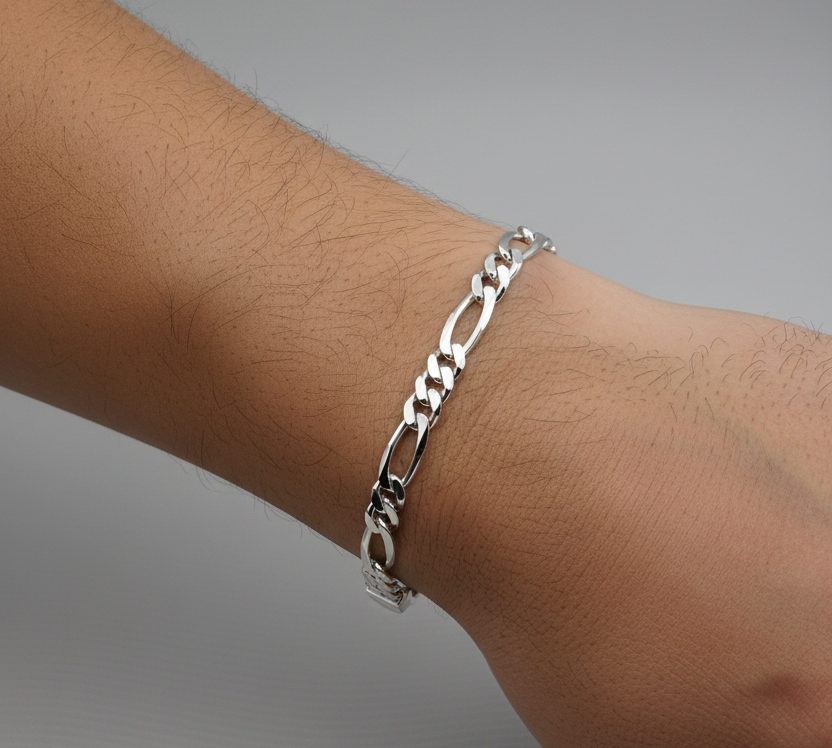 925 Sterling Silver Figaro Chain Bracelet – Italian Link