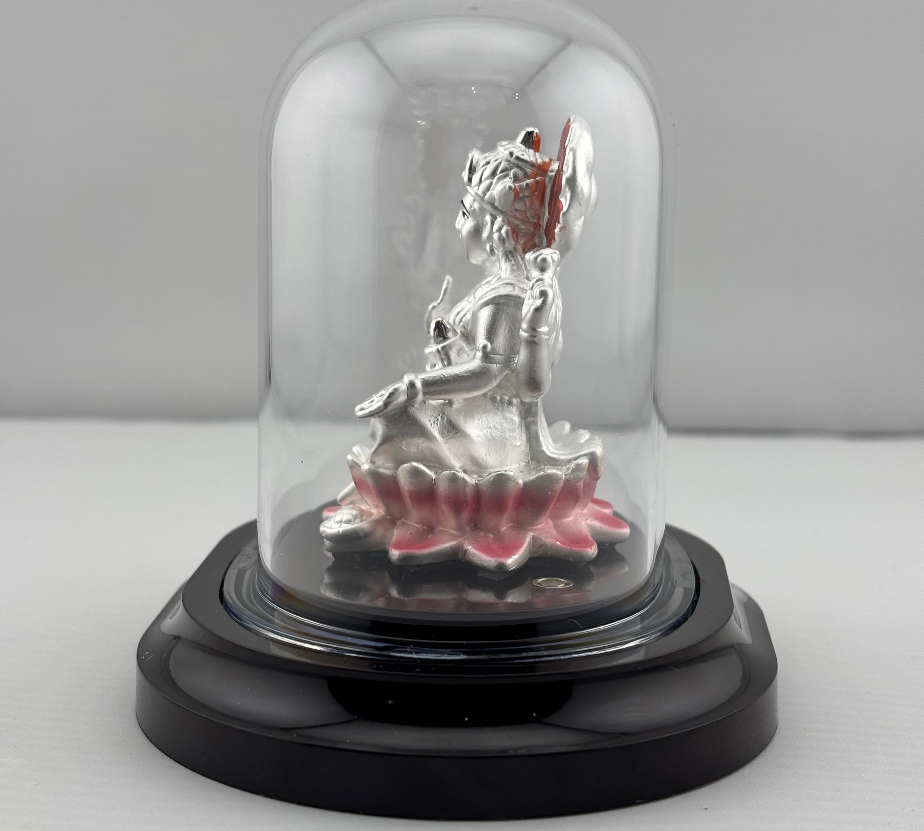 999 Pure Silver Goddess Lakshmi Idol in Protective Acrylic Dome – Divine Laxmi Murti for Home Mandir & Gifting
