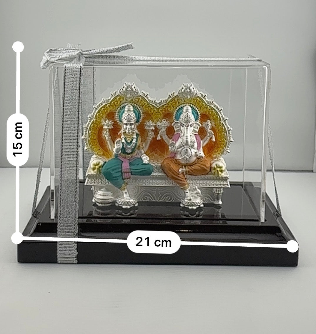 999 Pure Silver Ganesha & Lakshmi Idol 145gm – Large Prosperity Murti for Temple & Gifting