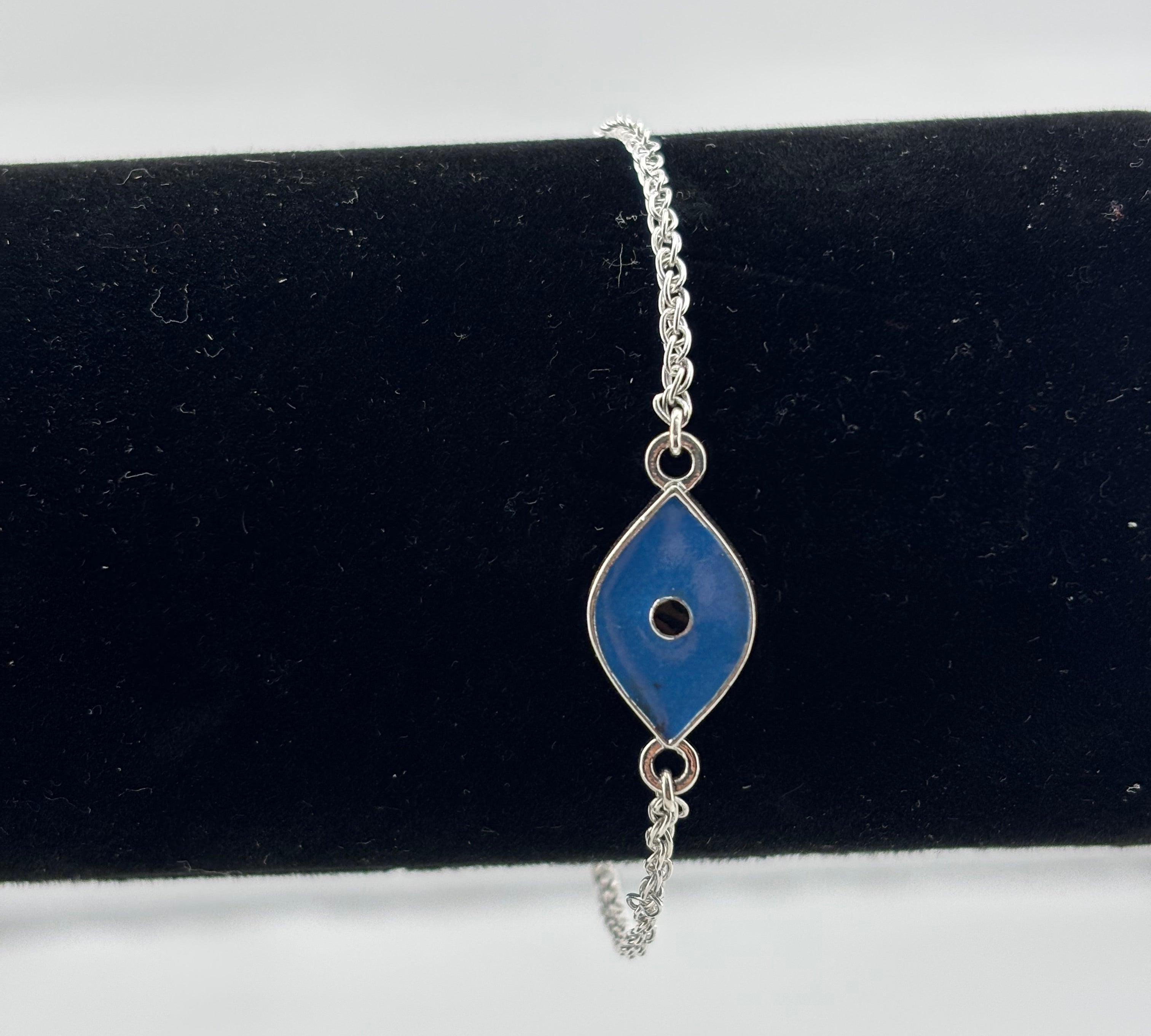 925 Sterling Silver Blue Evil Eye Chain Bracelet | 4g