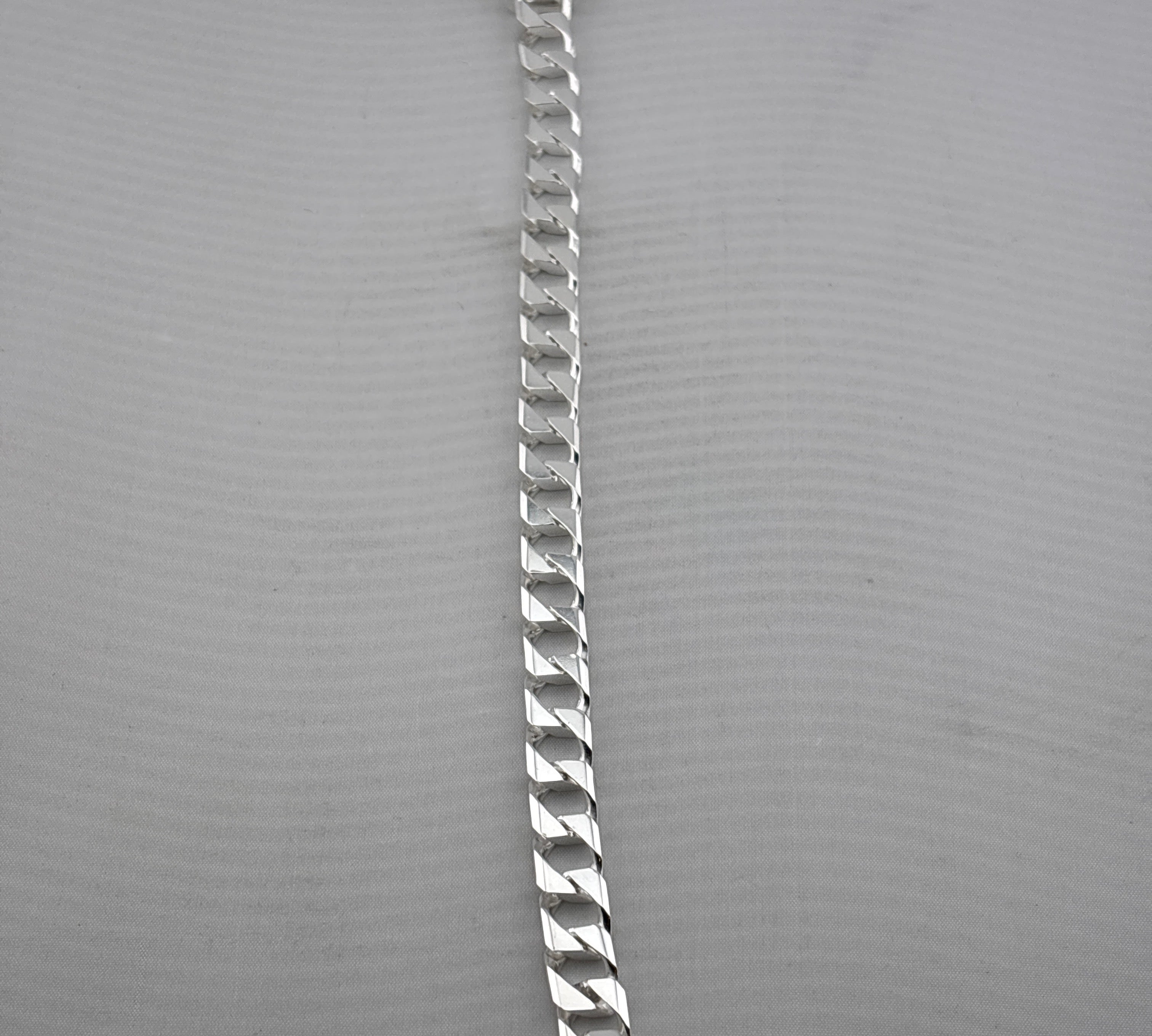 Silver Japanese Angular Curb Link Bracelet 925 – Angular Flat Chain