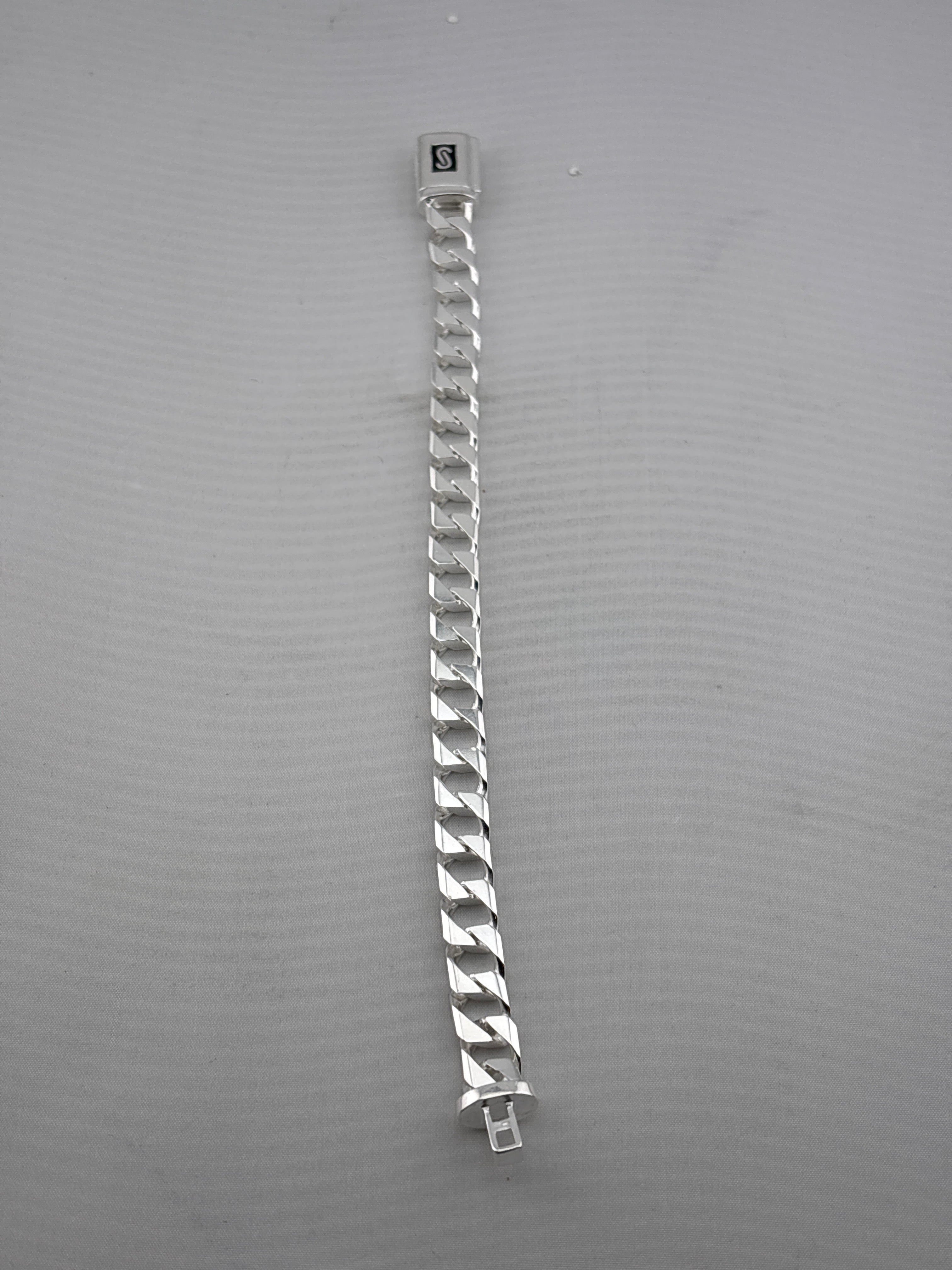 Silver Japanese Angular Curb Link Bracelet 925 – Angular Flat Chain