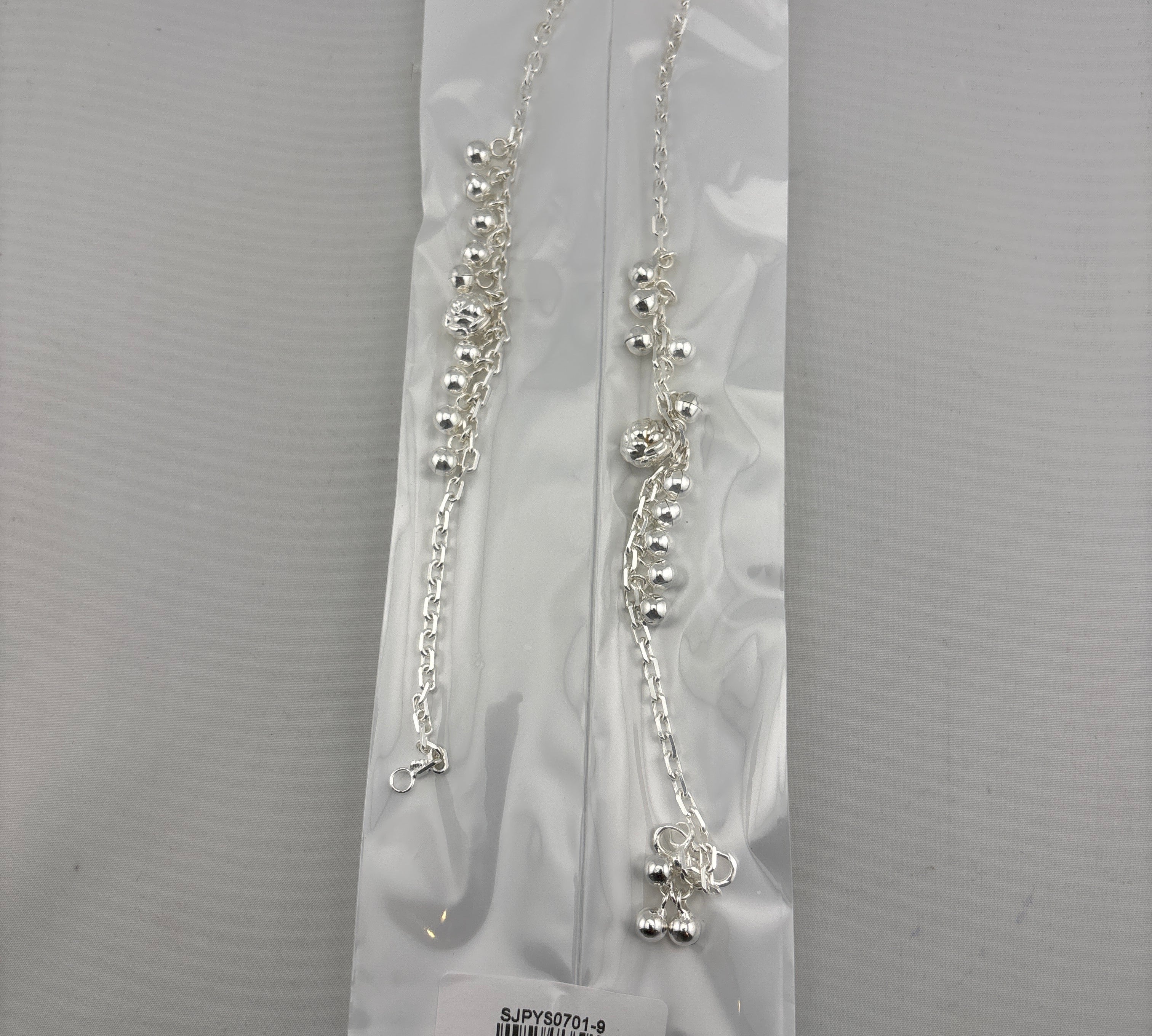 Cascade Bead Dangle Silver Anklet – 99.9% Pure Silver – Weight:22g