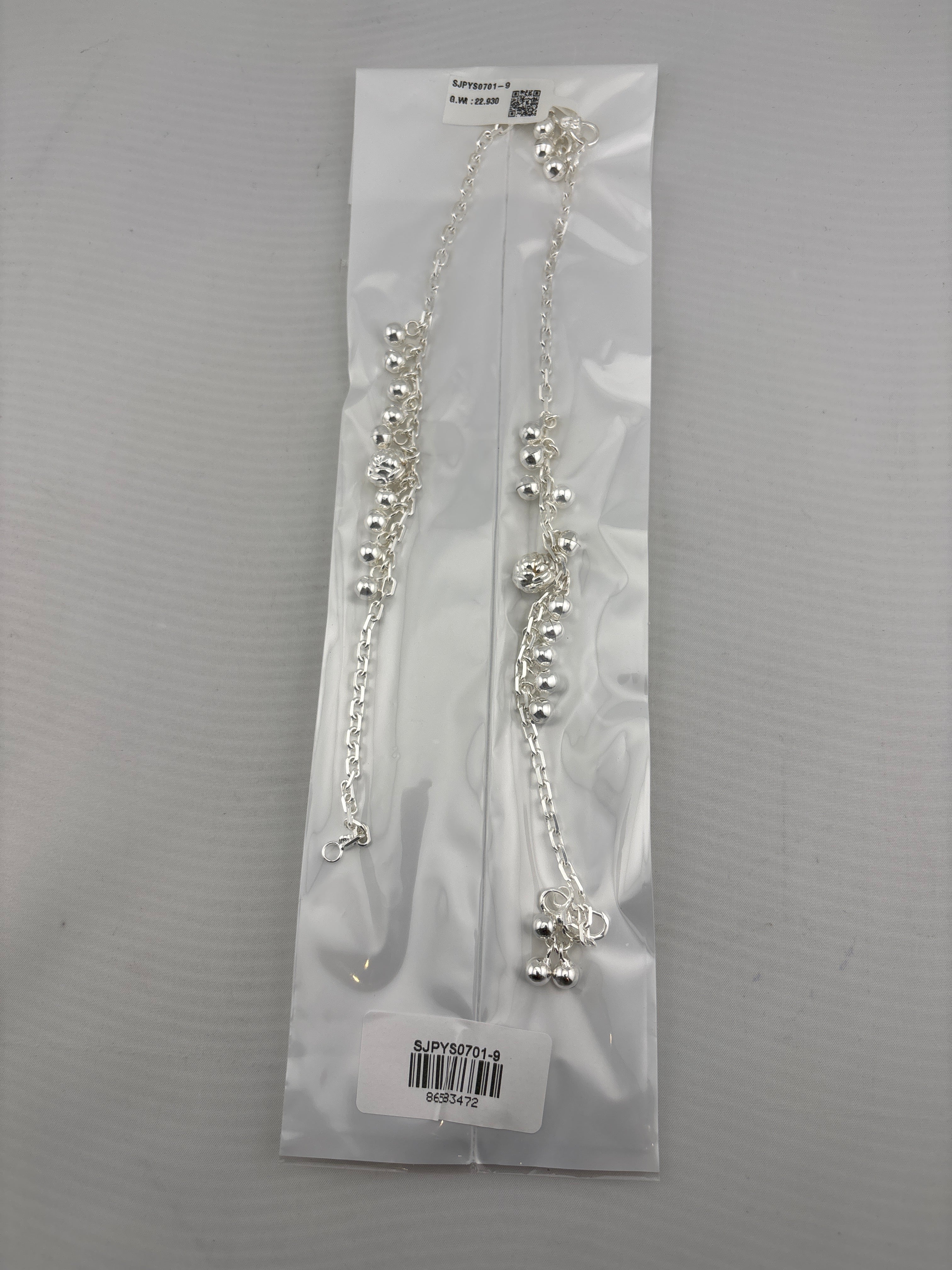 Cascade Bead Dangle Silver Anklet – 99.9% Pure Silver – Weight:22g