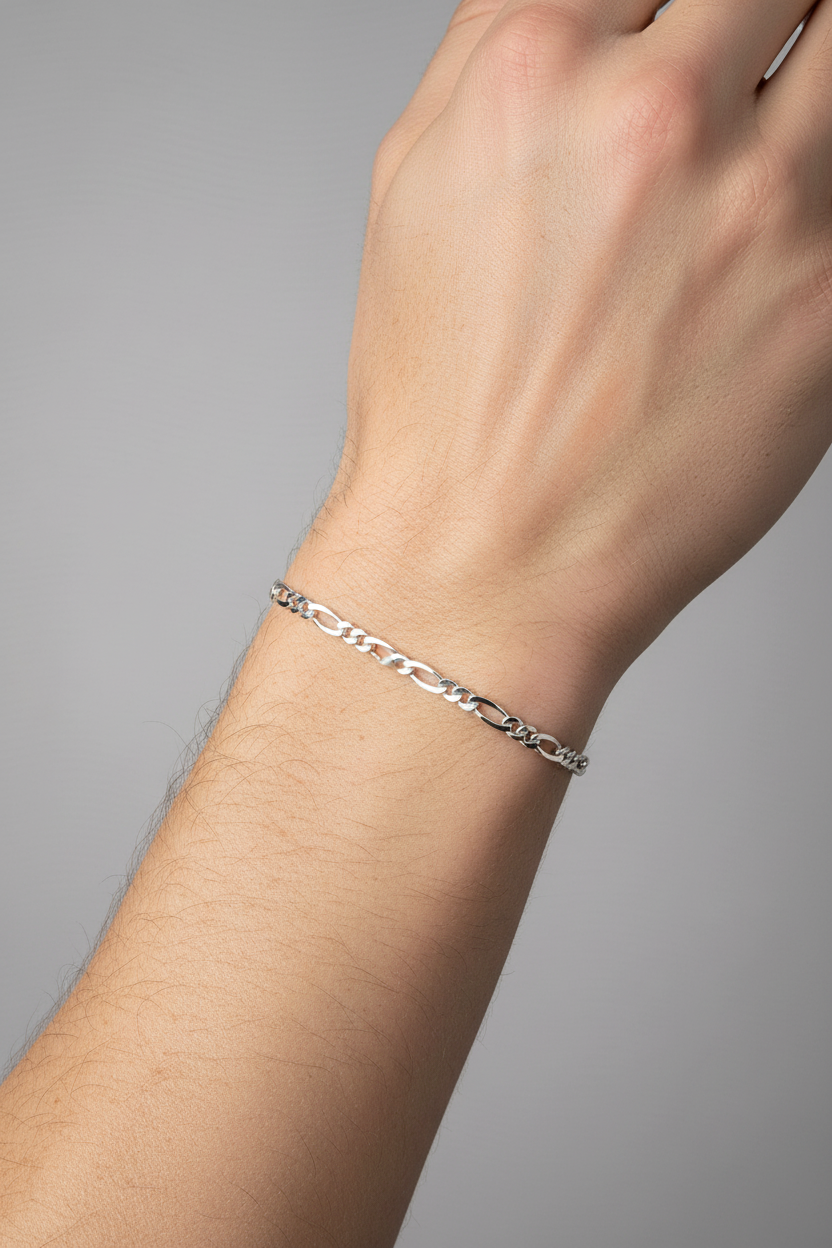 925 Sterling Silver Figaro Chain Bracelet – Italian Link