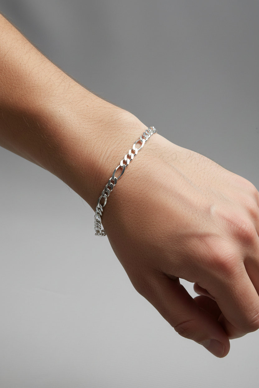 925 Sterling Silver Figaro Chain Bracelet – Italian Link