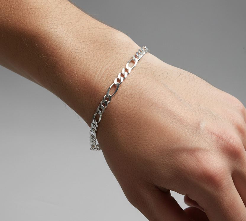 925 Sterling Silver Figaro Chain Bracelet – Italian Link