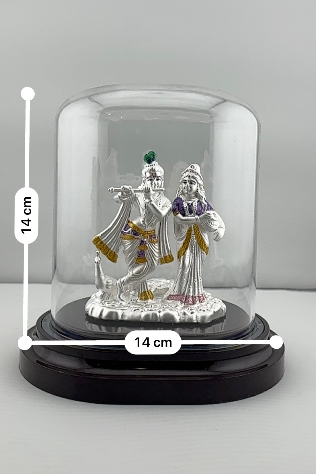 999 Pure Silver Radha Krishna Idol – Divine Couple Murti with Purple Details