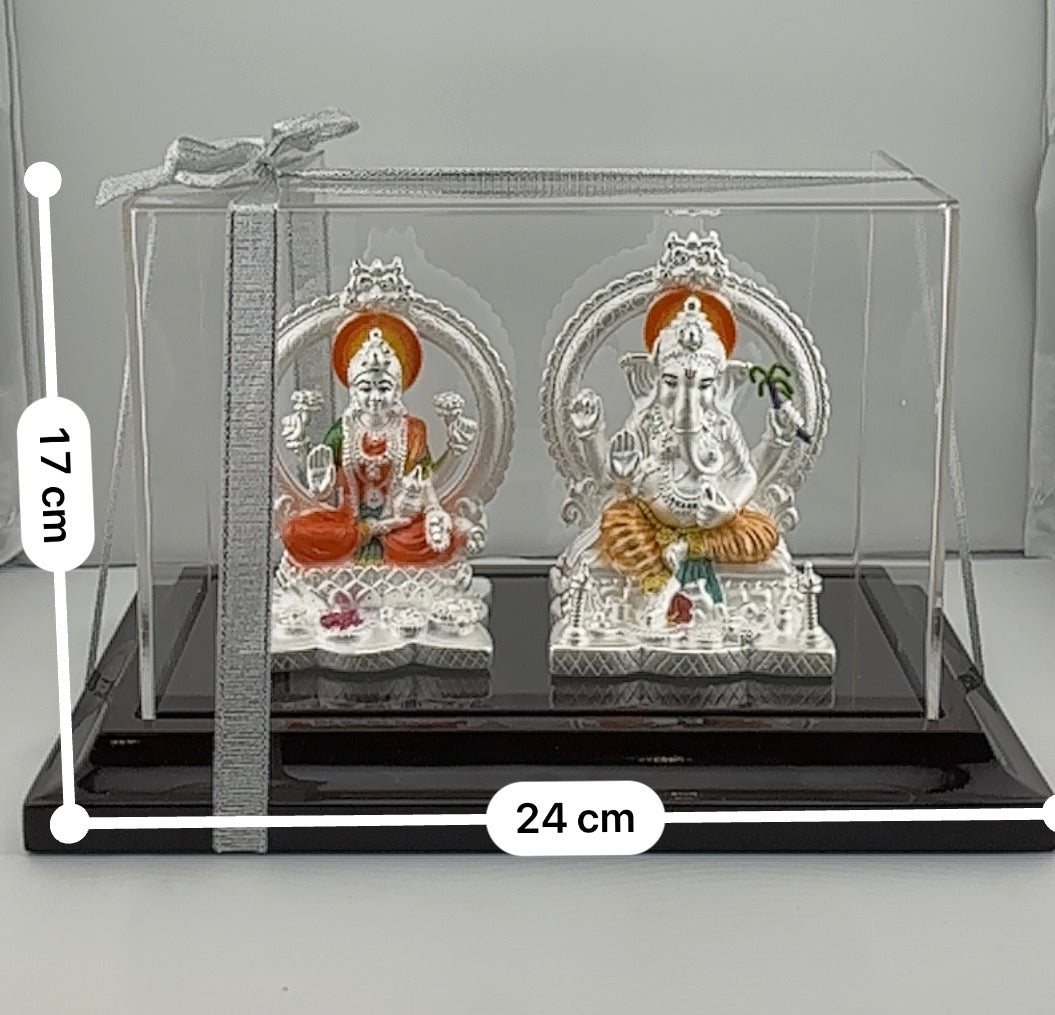999 Pure Silver Ganesha & Lakshmi Idol 220gm – Prosperity Murti for Temple & Gifting