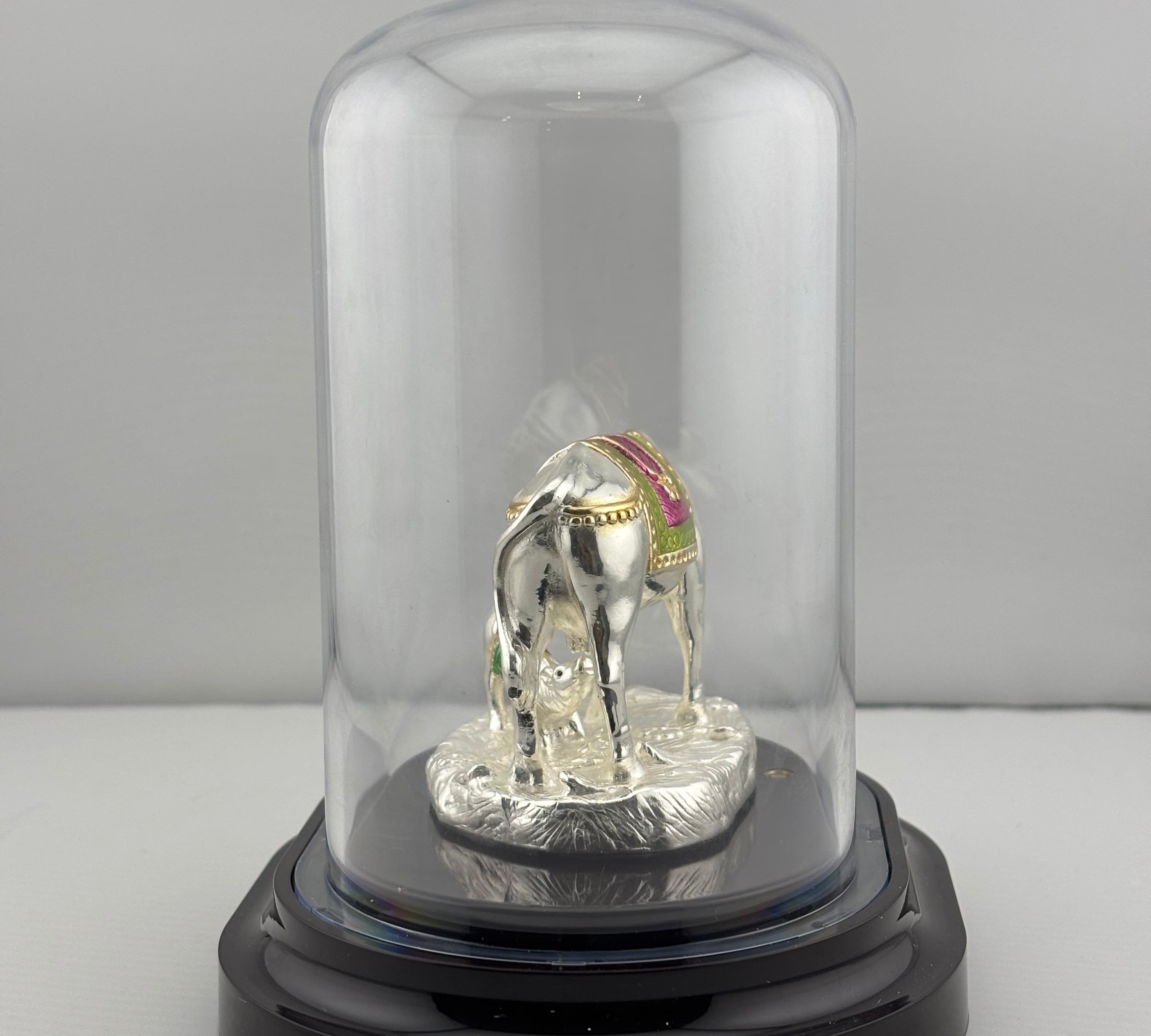 999 Pure Silver Cow & Calf Idol in Protective Acrylic Dome 41.90 gm – Sacred Gomata Murti for Home Mandir & Gifting
