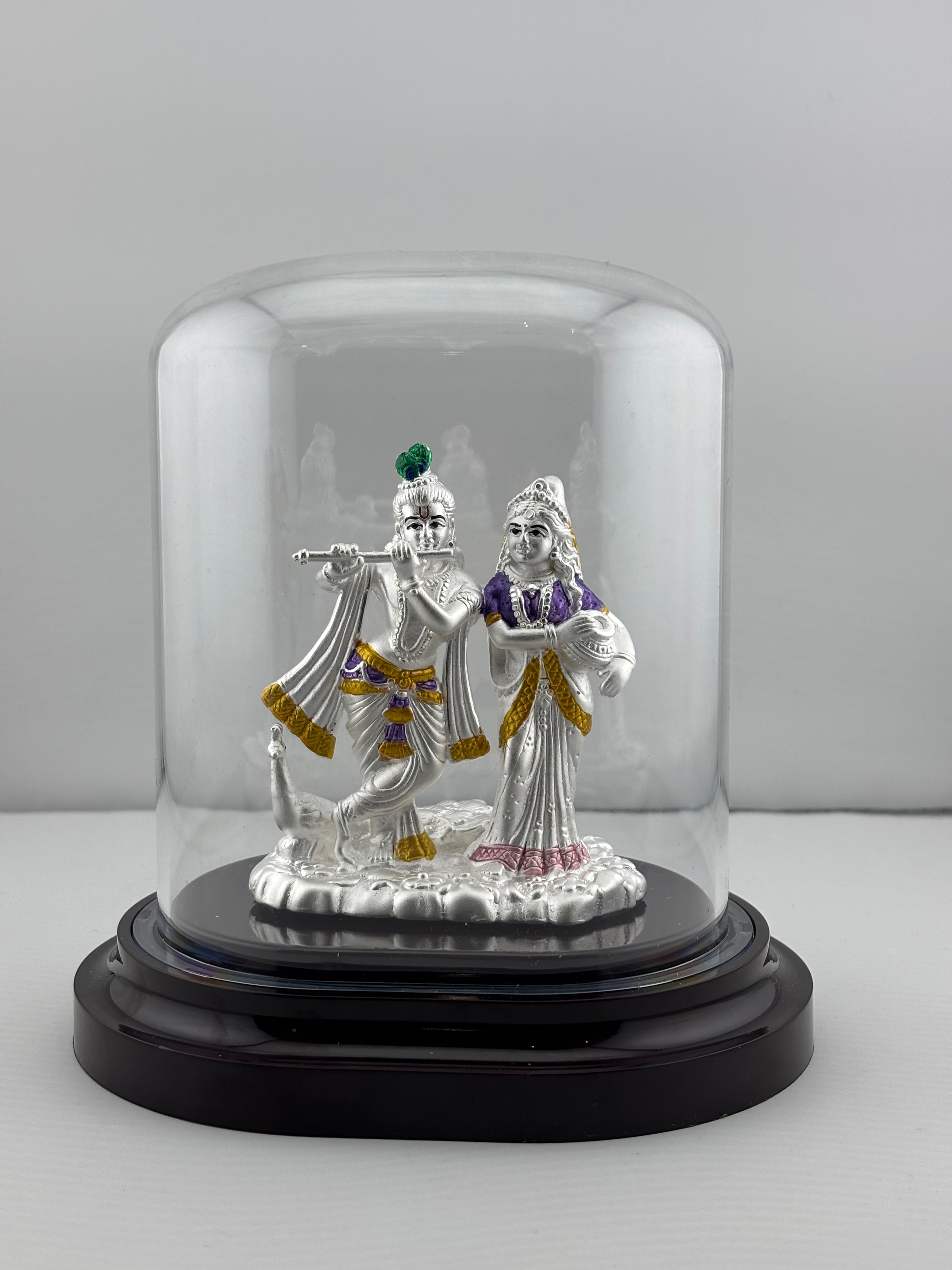 999 Pure Silver Radha Krishna Idol – Divine Couple Murti with Purple Details