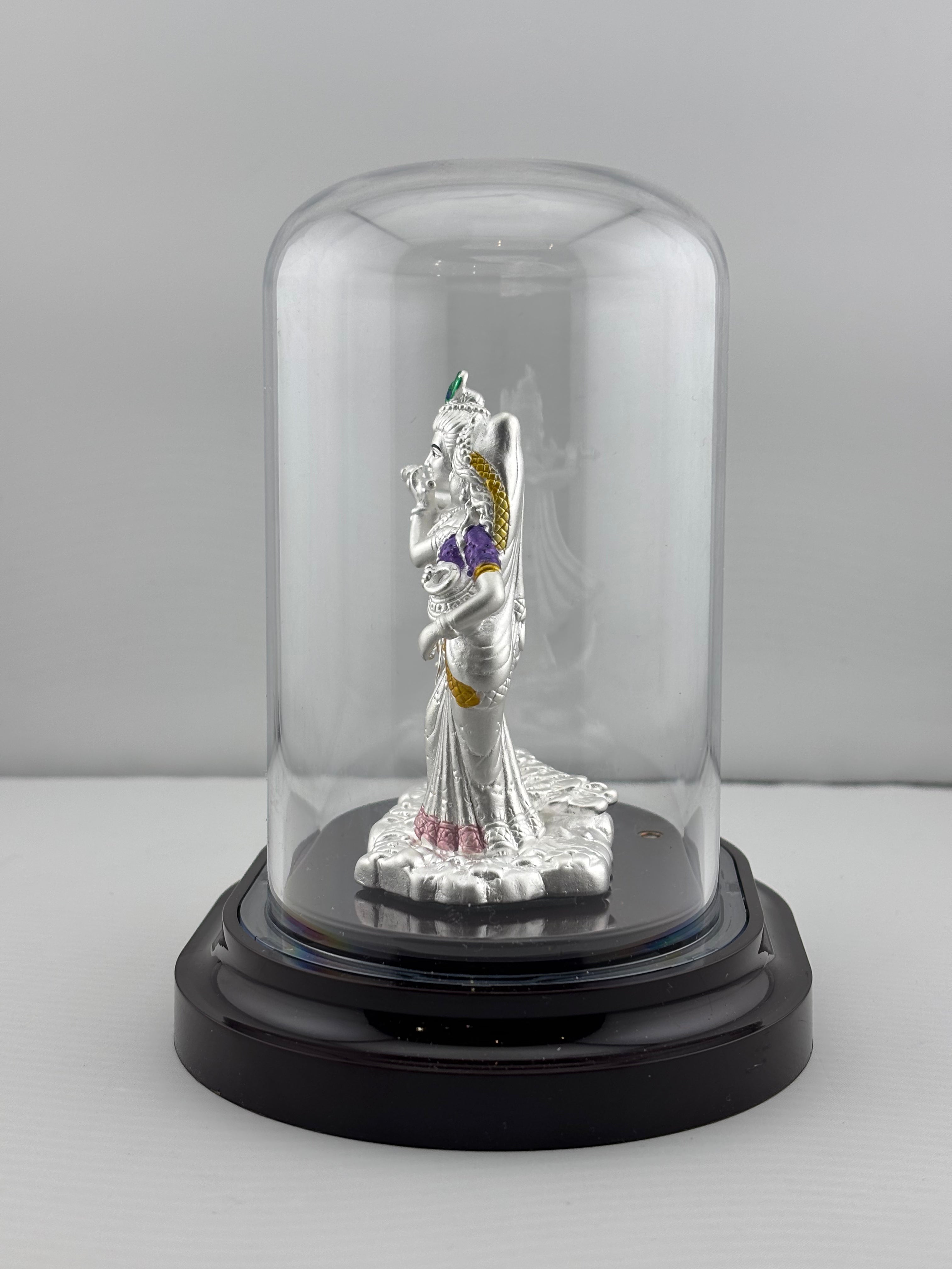 999 Pure Silver Radha Krishna Idol – Divine Couple Murti with Purple Details