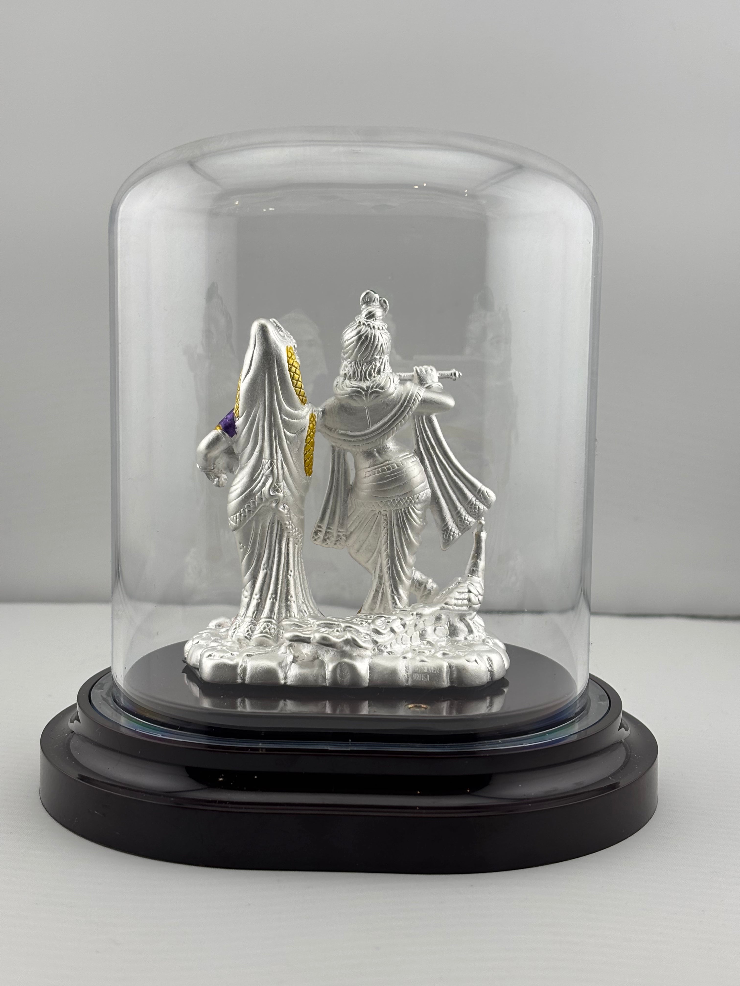 999 Pure Silver Radha Krishna Idol – Divine Couple Murti with Purple Details