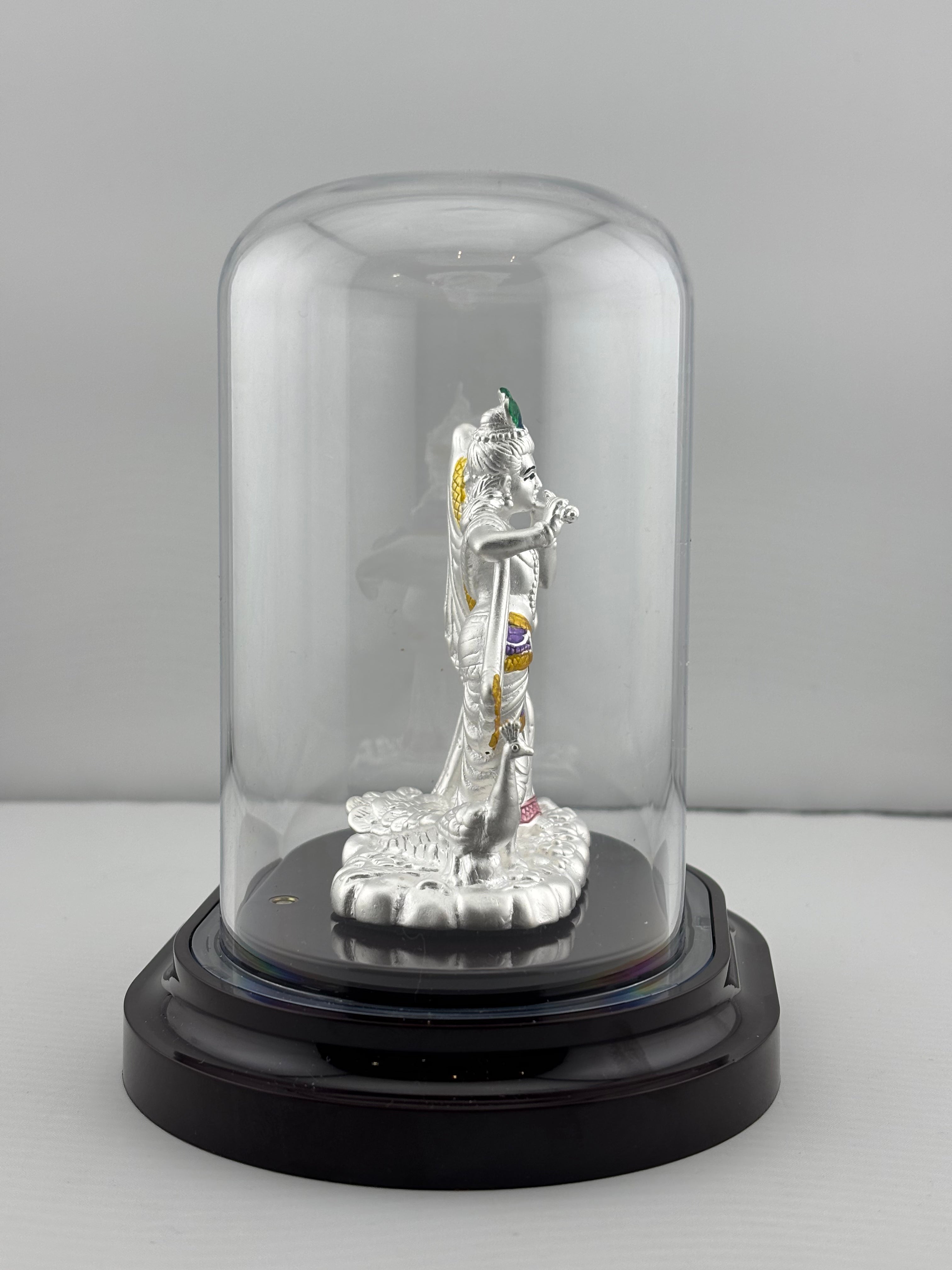 999 Pure Silver Radha Krishna Idol – Divine Couple Murti with Purple Details