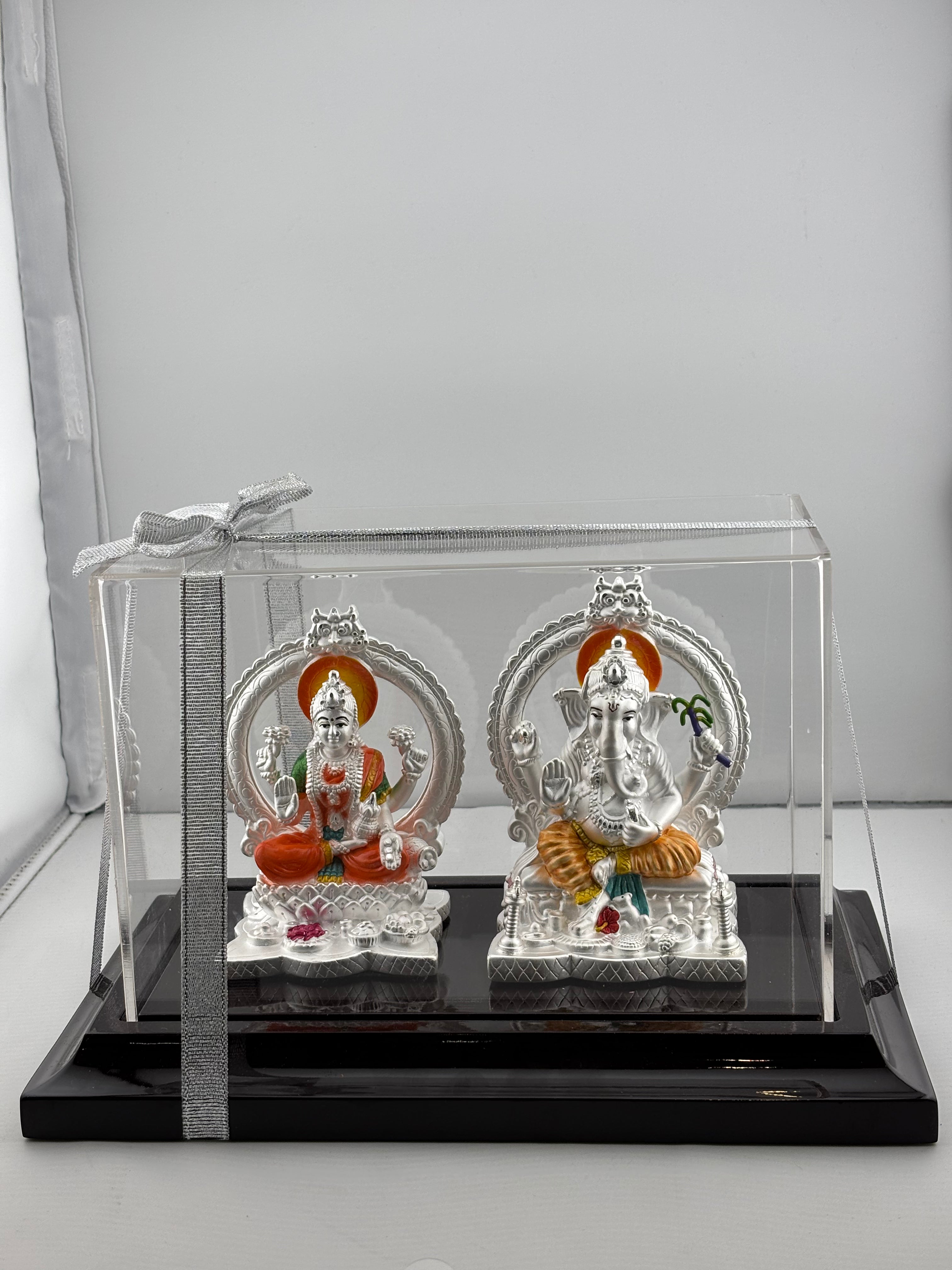 999 Pure Silver Ganesha & Lakshmi Idol 220gm – Prosperity Murti for Temple & Gifting