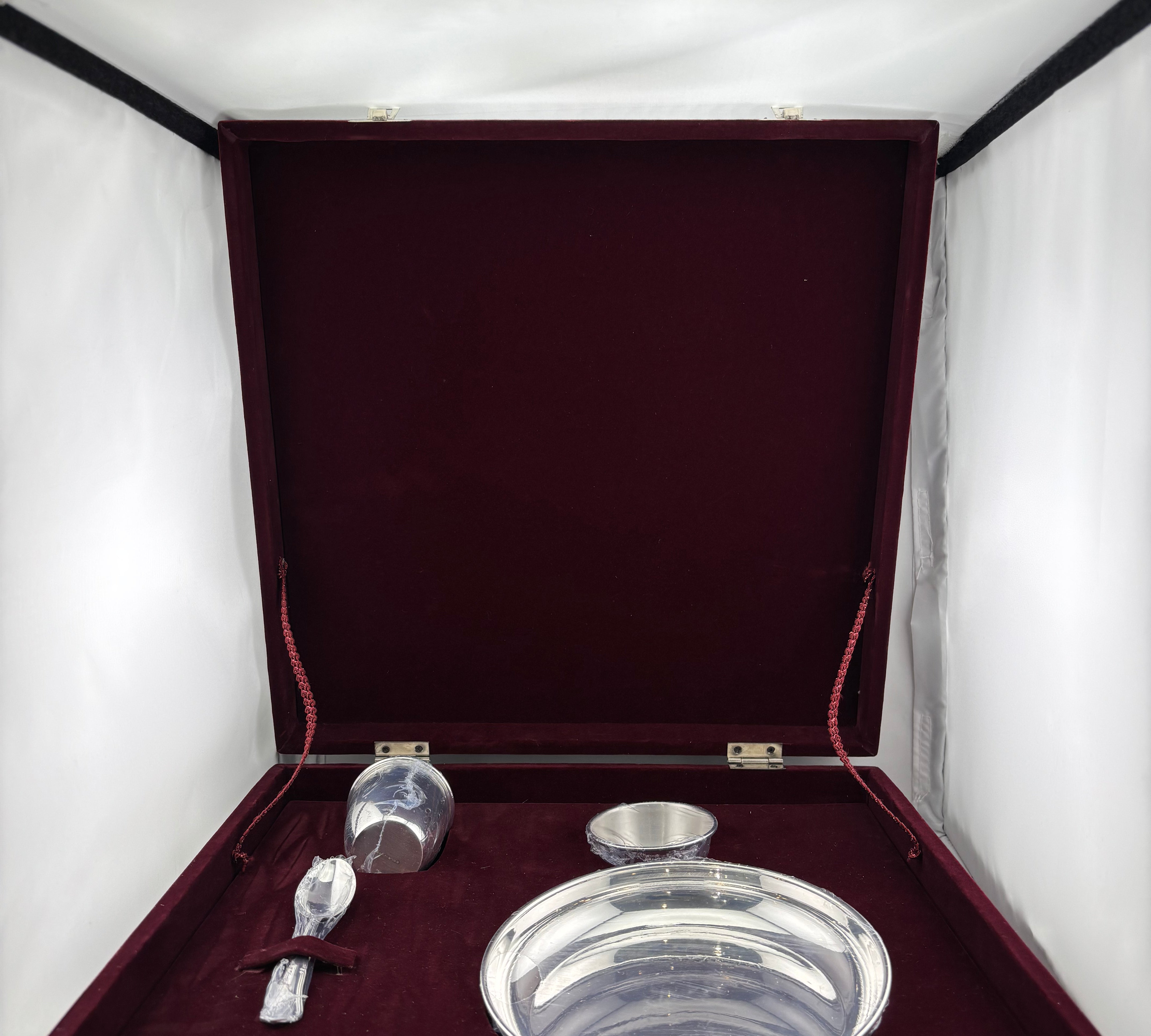Silver Plate, Cup & Spoon Set – Traditional Silver Dinner Set for Gifting & Ceremonial Use
