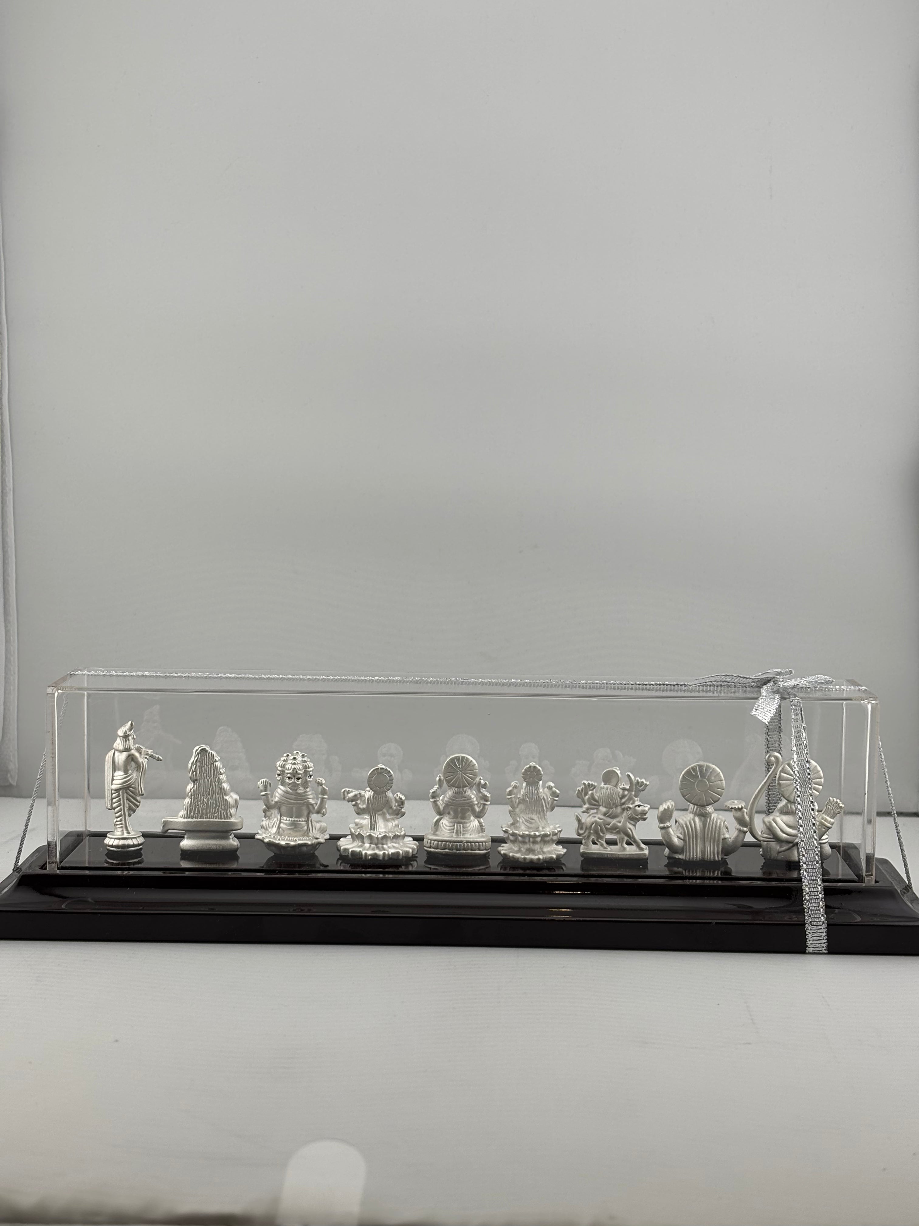 999 Pure Silver Set of 9 Hindu Deities 37gm – Divine Deity Set for Temple Décor & Gifting silver idol