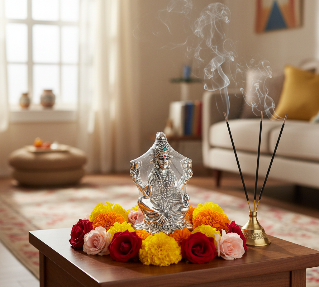 Silver Goddess Lakshmi Idol Design 3 20gm – Divine Laxmi Murti for Home Mandir & Gifting