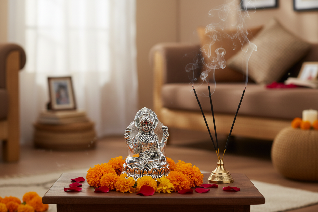 Silver Goddess Lakshmi Idol Design 4 23gm – Divine Laxmi Murti for Home Mandir & Gifting