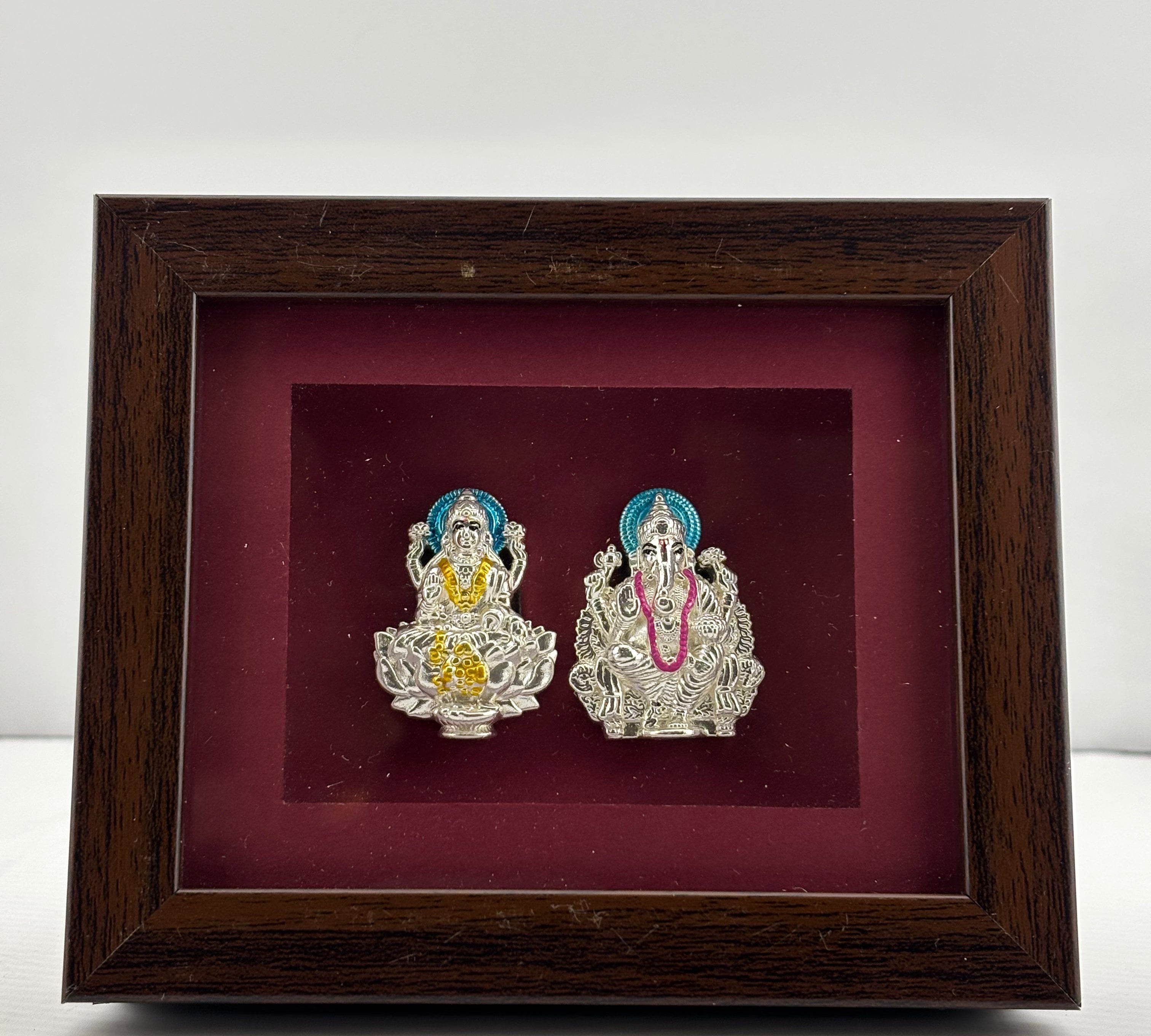 999 Pure Silver Ganesha & Lakshmi Photo Frame 10gm – Auspicious Frame silver idol