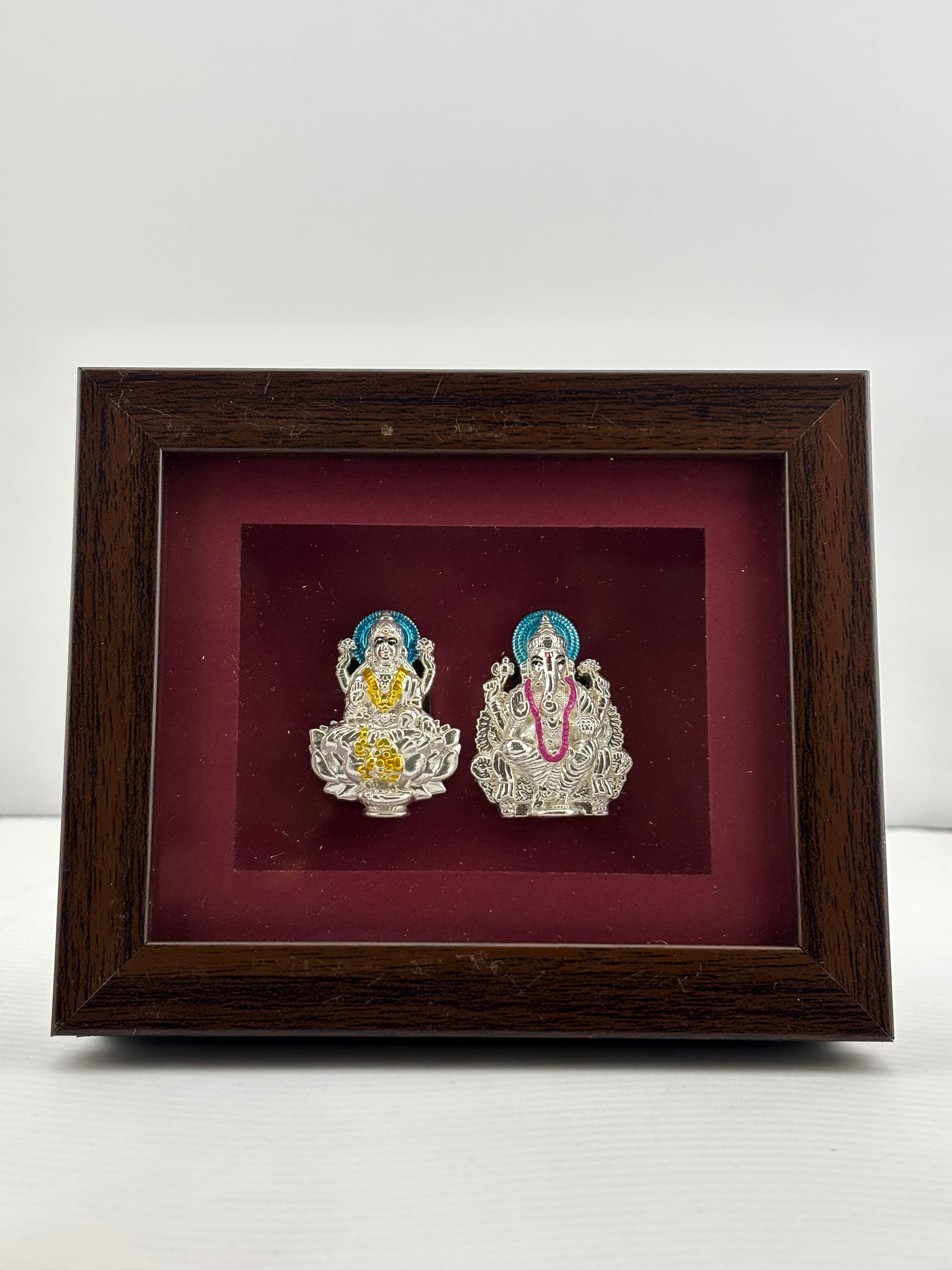 999 Pure Silver Ganesha & Lakshmi Photo Frame 10gm – Auspicious Frame silver idol