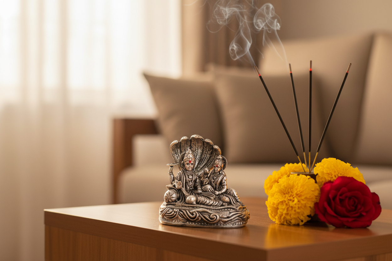 Silver Vishnu & Lakshmi Idol 40gm – Divine Couple Murti for Pooja & Prosperity