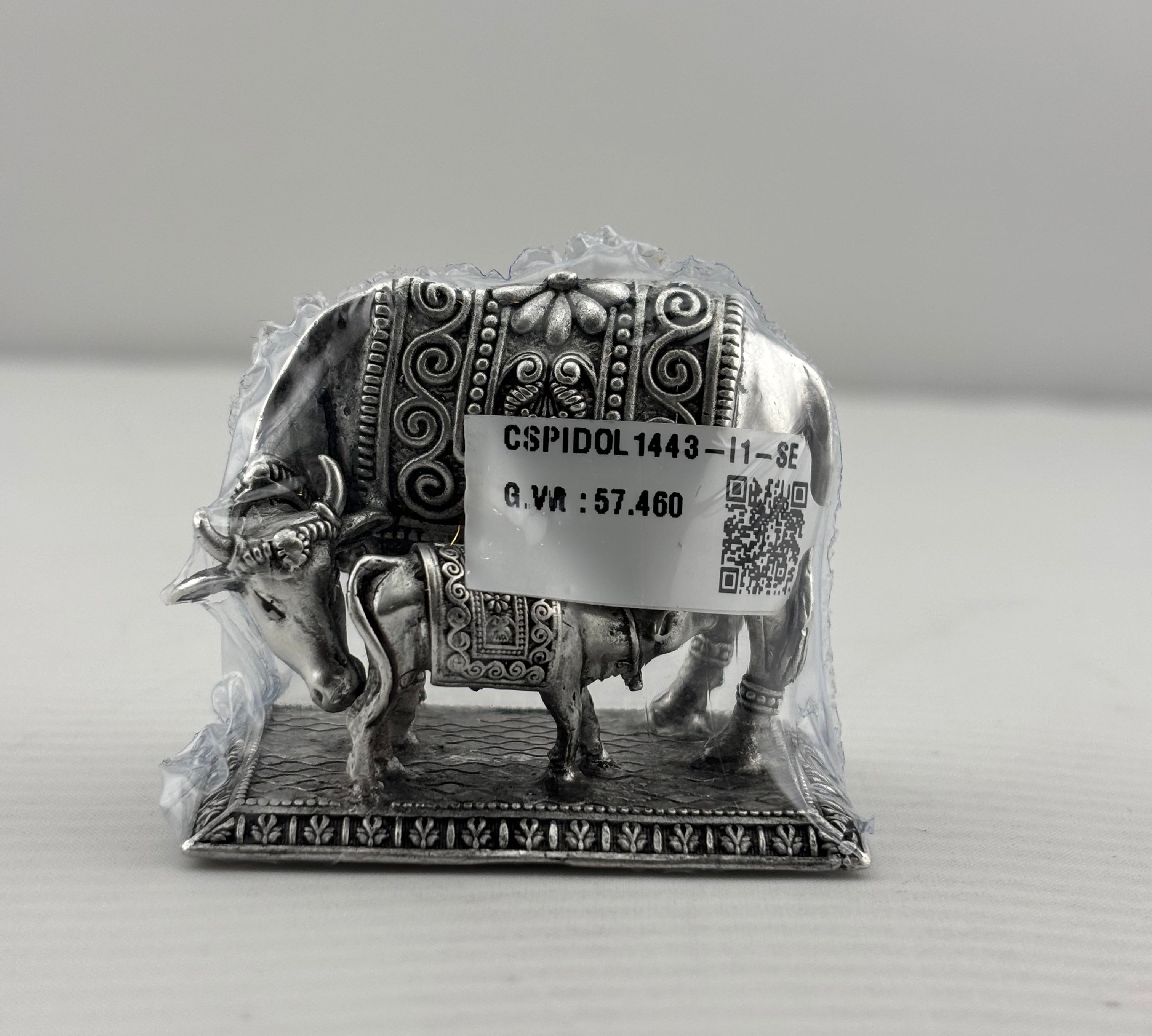 Silver Cow & Calf Idol 50gm – Sacred Gomata Murti