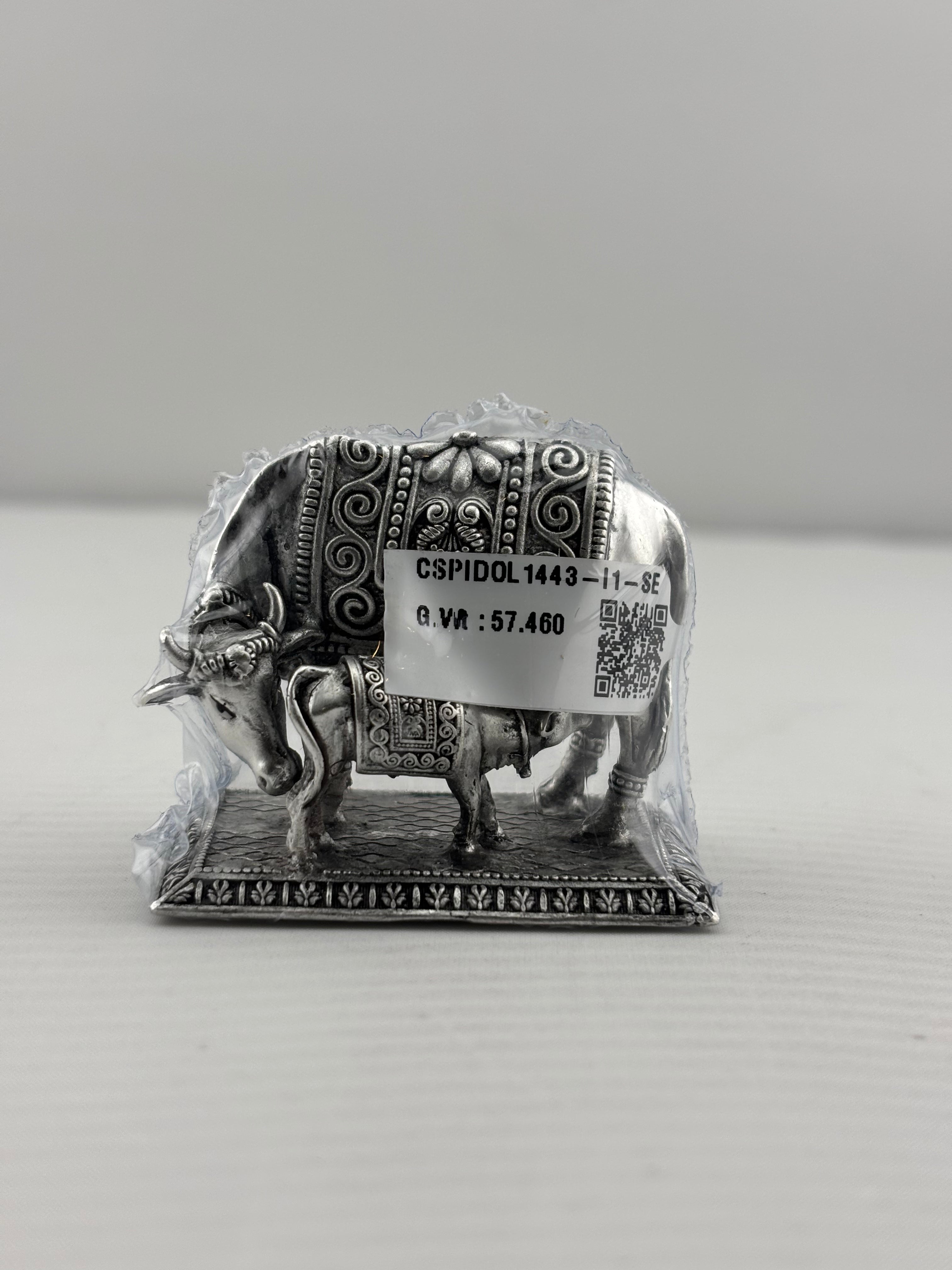 Silver Cow & Calf Idol 50gm – Sacred Gomata Murti