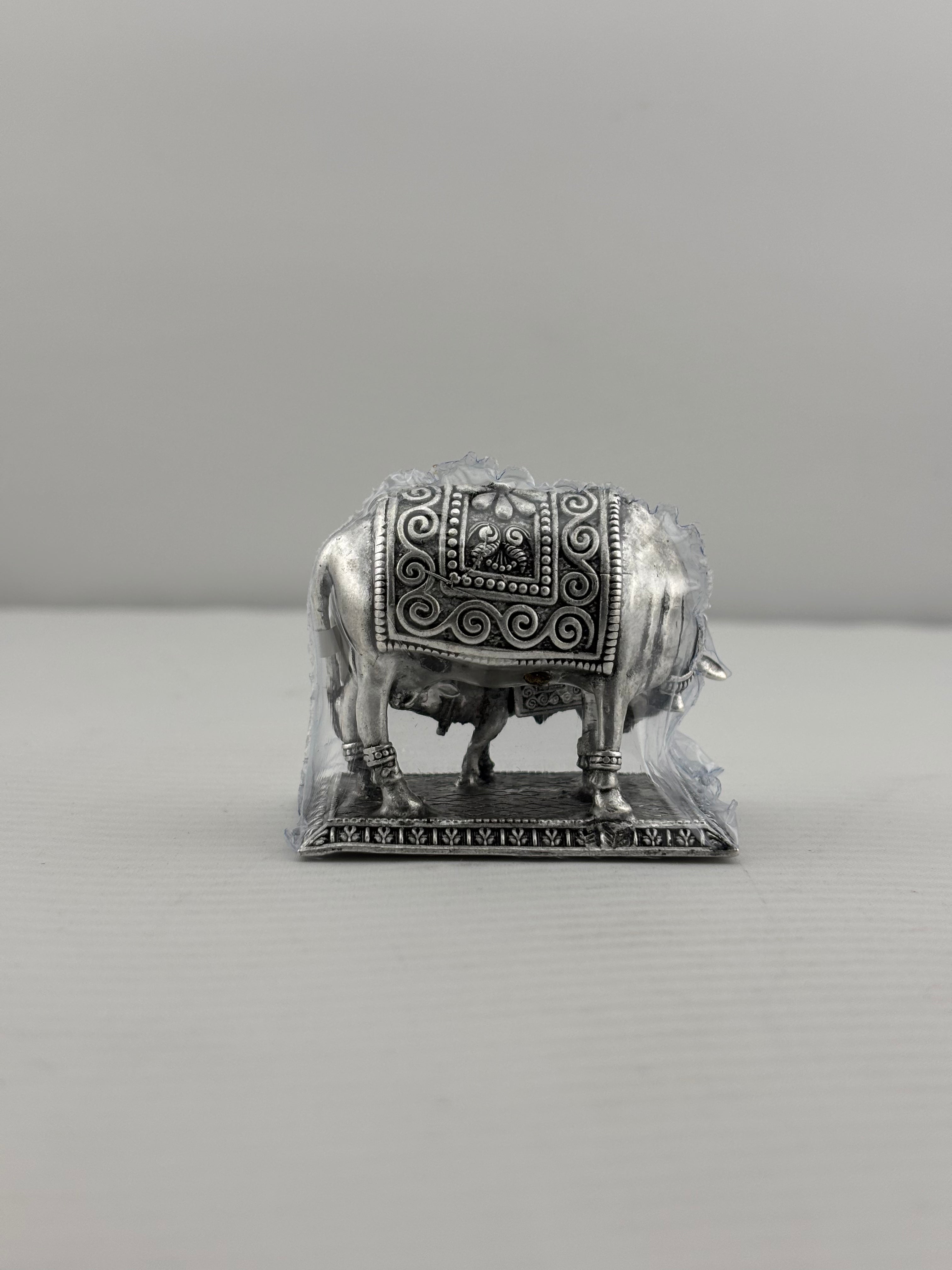 Silver Cow & Calf Idol 50gm – Sacred Gomata Murti