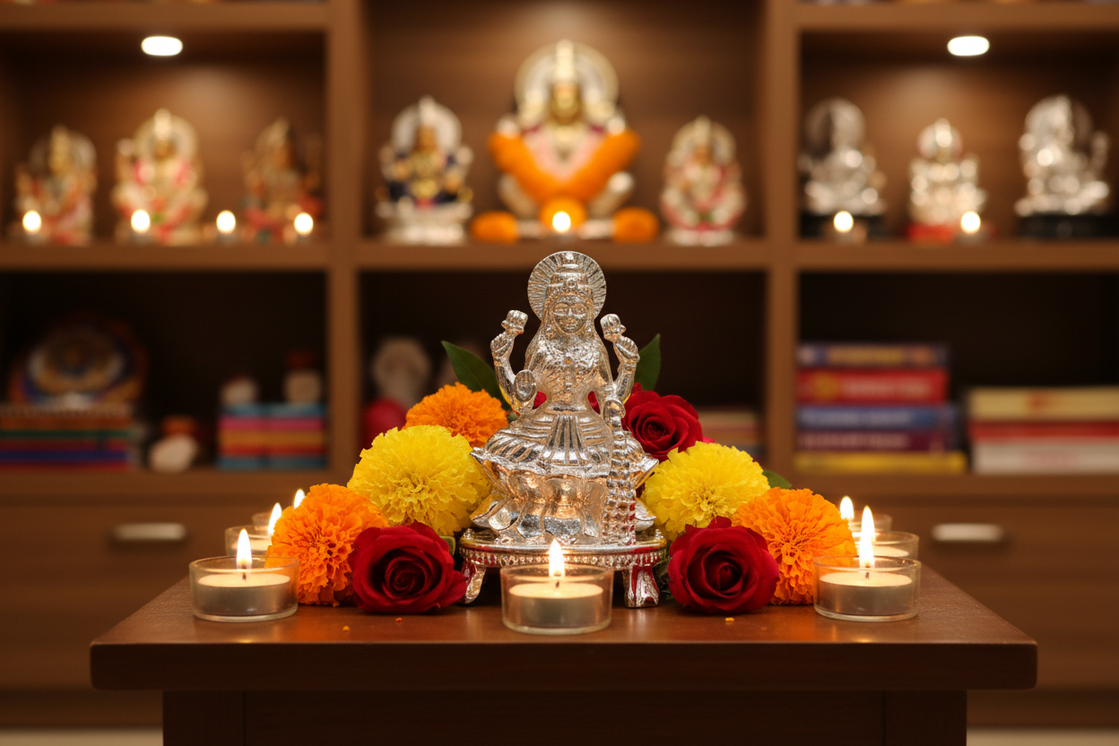 Silver Maa Lakshmi Idol 10gm – Spiritual Lakshmi Murti for Temple Decor & Festivals