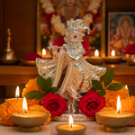 Silver Lord Krishna Idol – Spiritual Krishna Murti for Temple Decor & Festivals